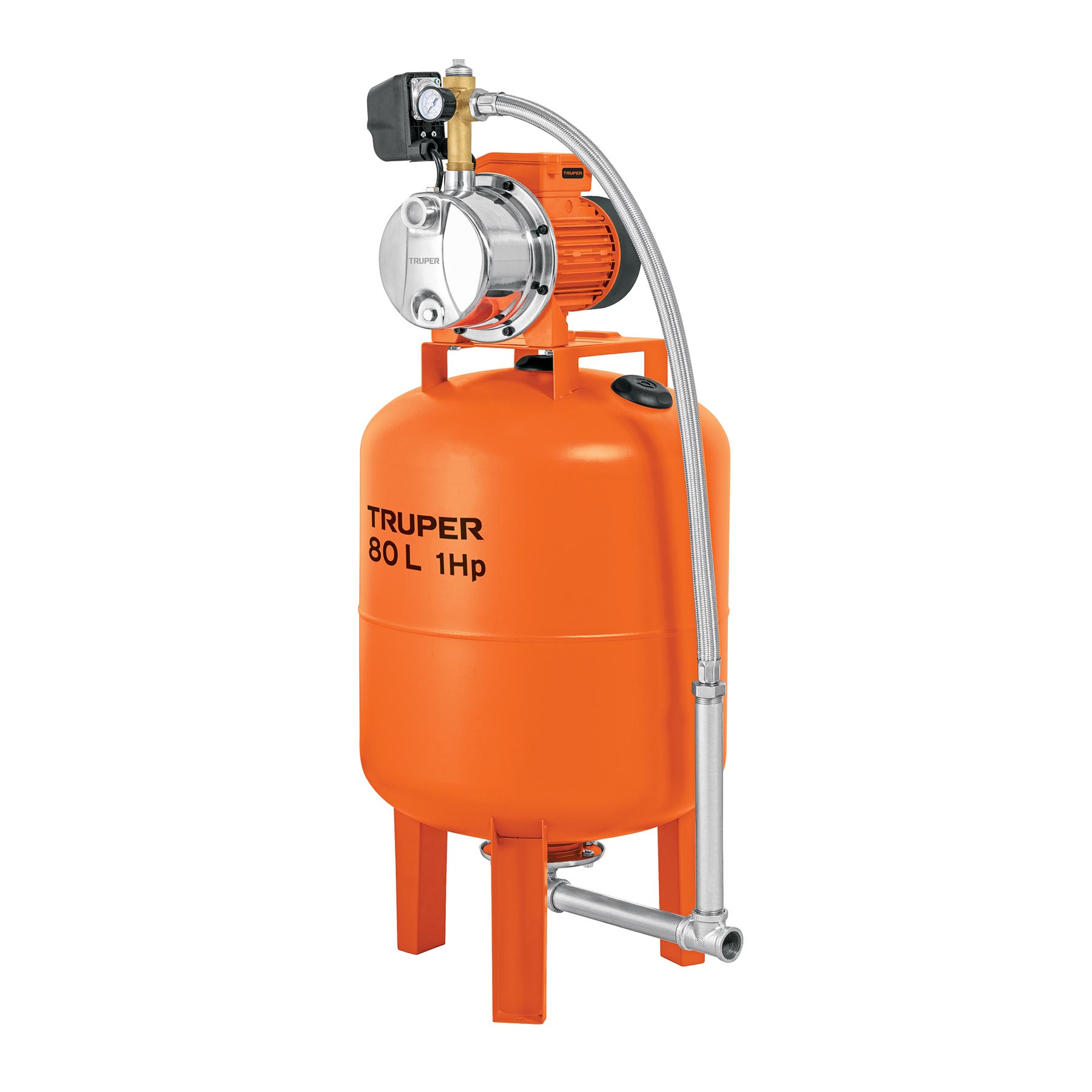 Equipo hidroneumático 80L, jet inoxidable 1 HP, TRUPER. Modelo: HIDR-1X80