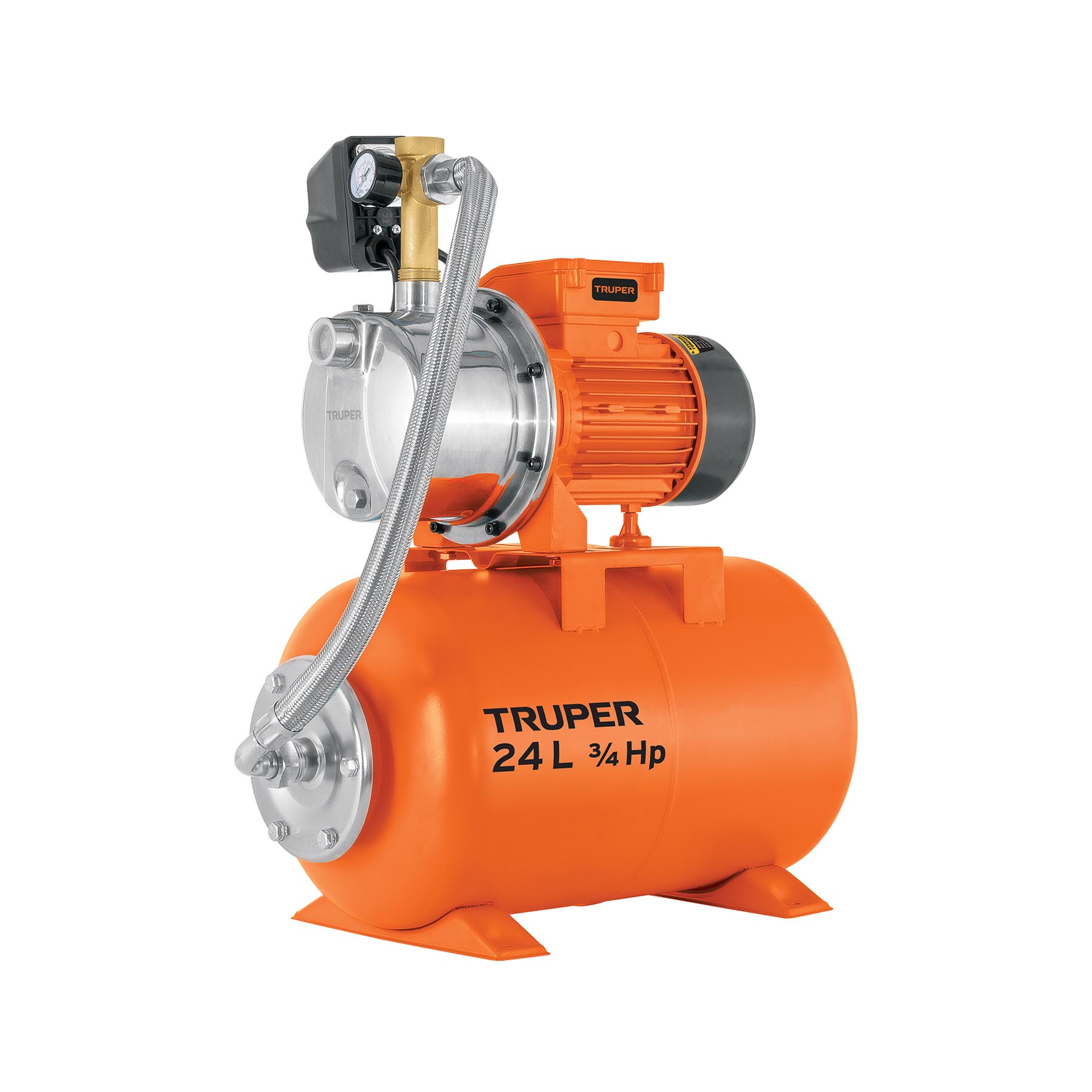 Equipo hidroneumático 24L, jet inoxidable 3/4 HP, TRUPER. Modelo: HIDR-3/4X24