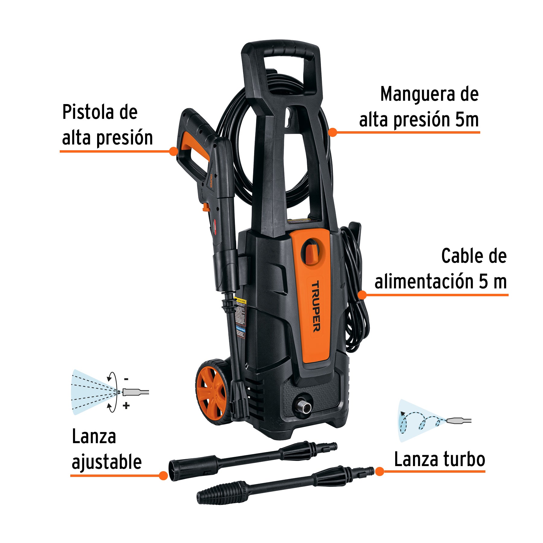 Hidrolavadora eléctrica 1800 PSI, TRUPER. Modelo: HILA-1800