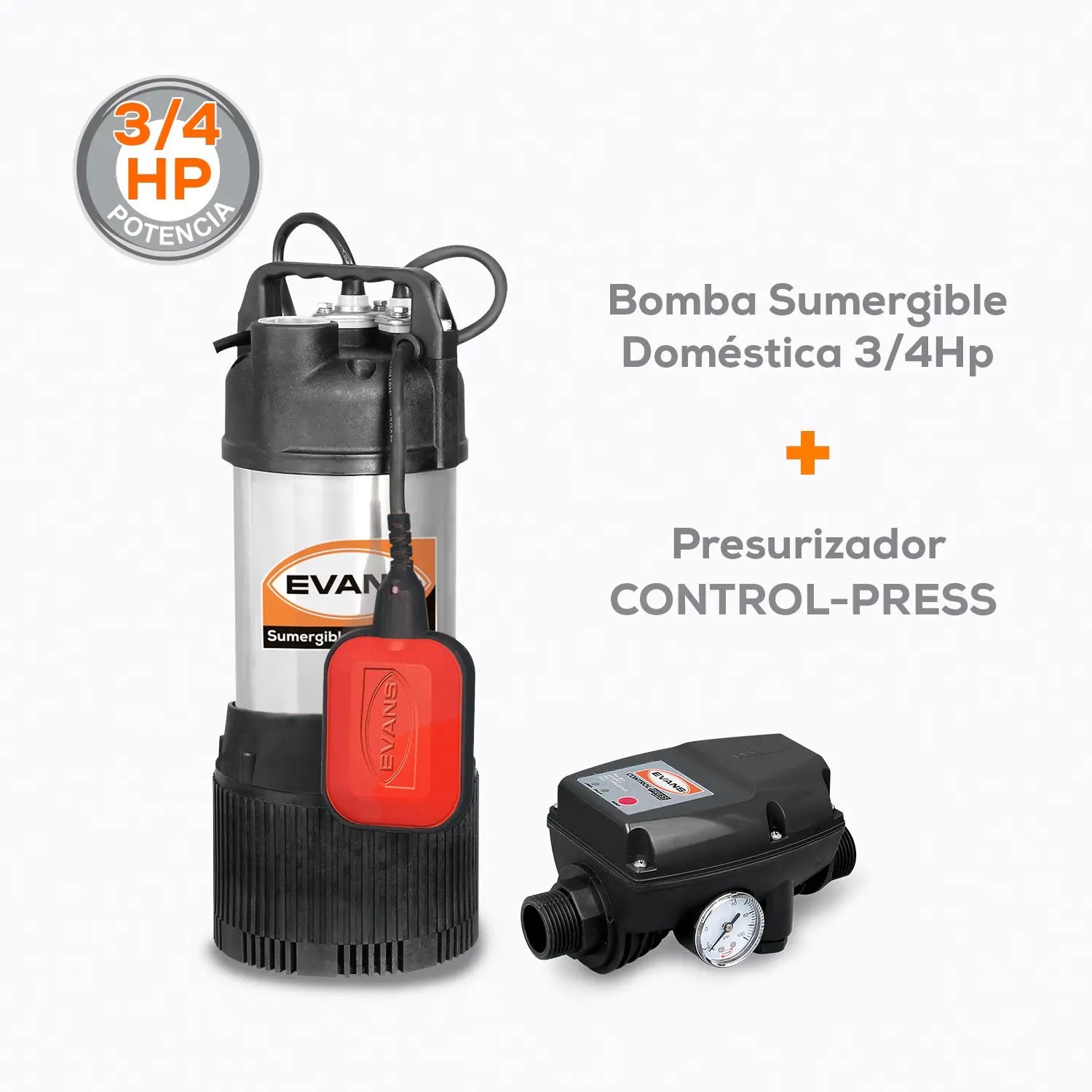Kit Integral de Presión 3/4 HP Marca EVANS. Modelo: KIT-SPM1075