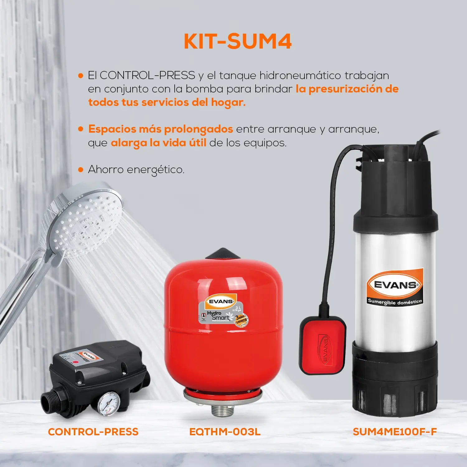 Kit Integral de presión 1 HP Marca EVANS. Modelo: KIT-SUM4