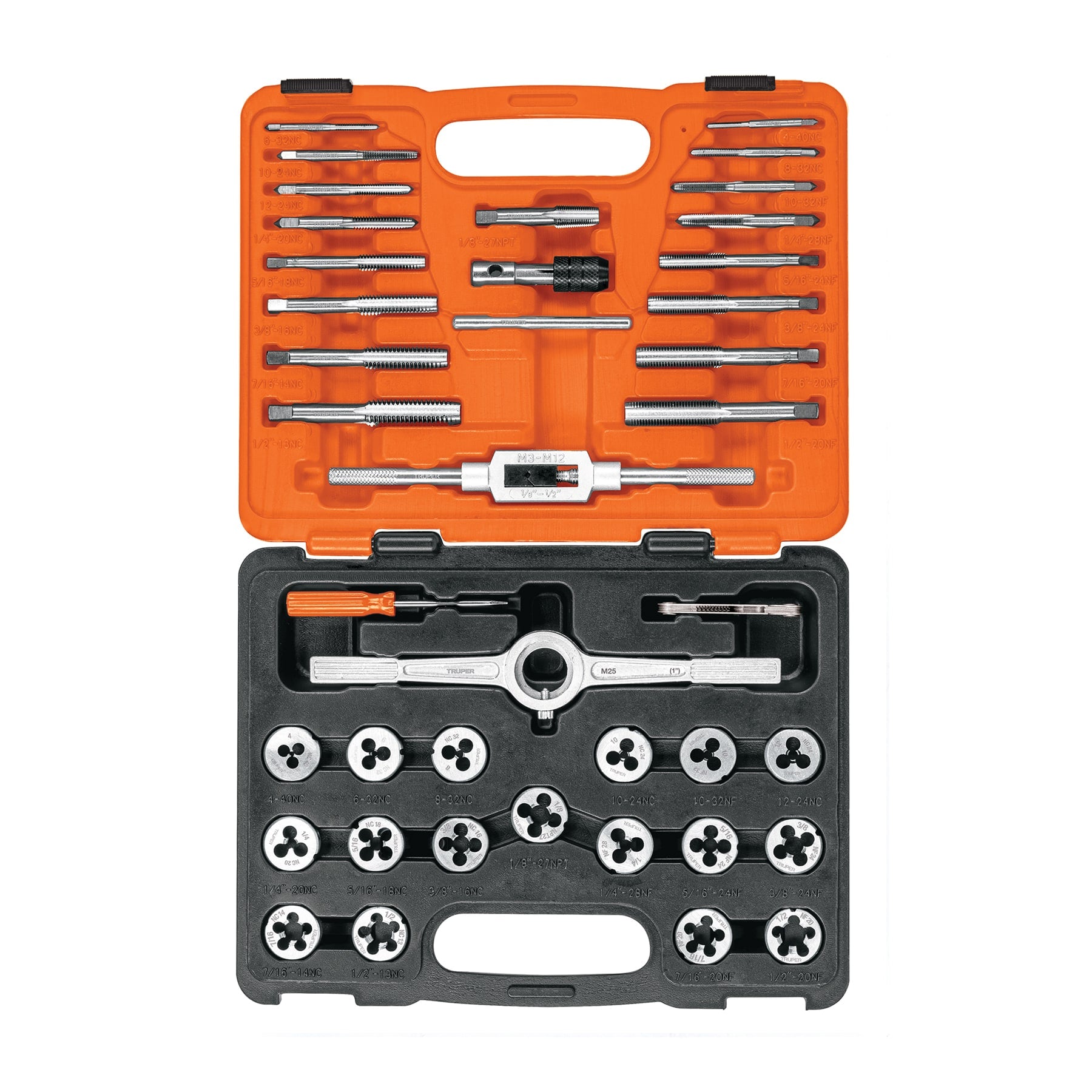 Juego de 40 piezas de machuelos y tarrajas, TRUPER. Modelo: J-MATA-40