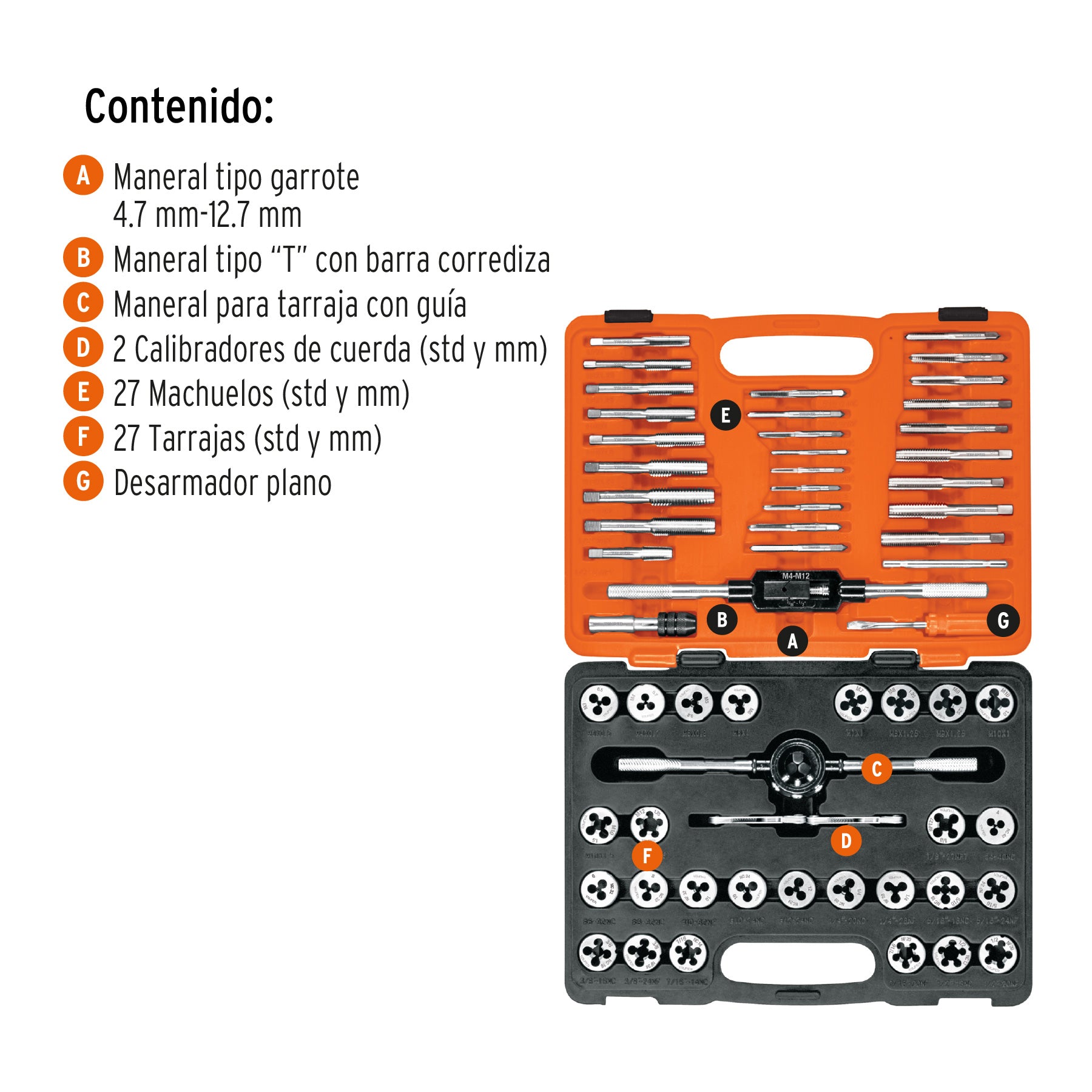 Juego de 60 piezas de machuelos y tarrajas, TRUPER. Modelo: J-MATA-60