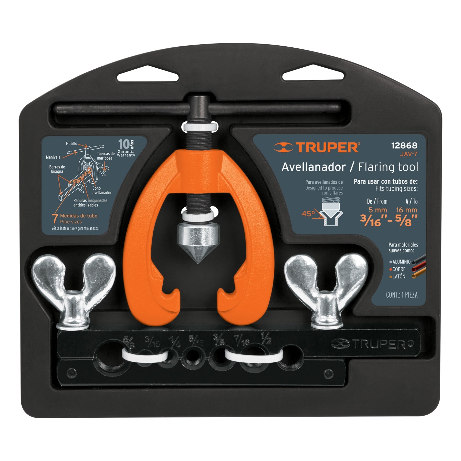 Avellanador para tubo, ajustable de 3/16' a 5/8', TRUPER. Modelo: JAV-7