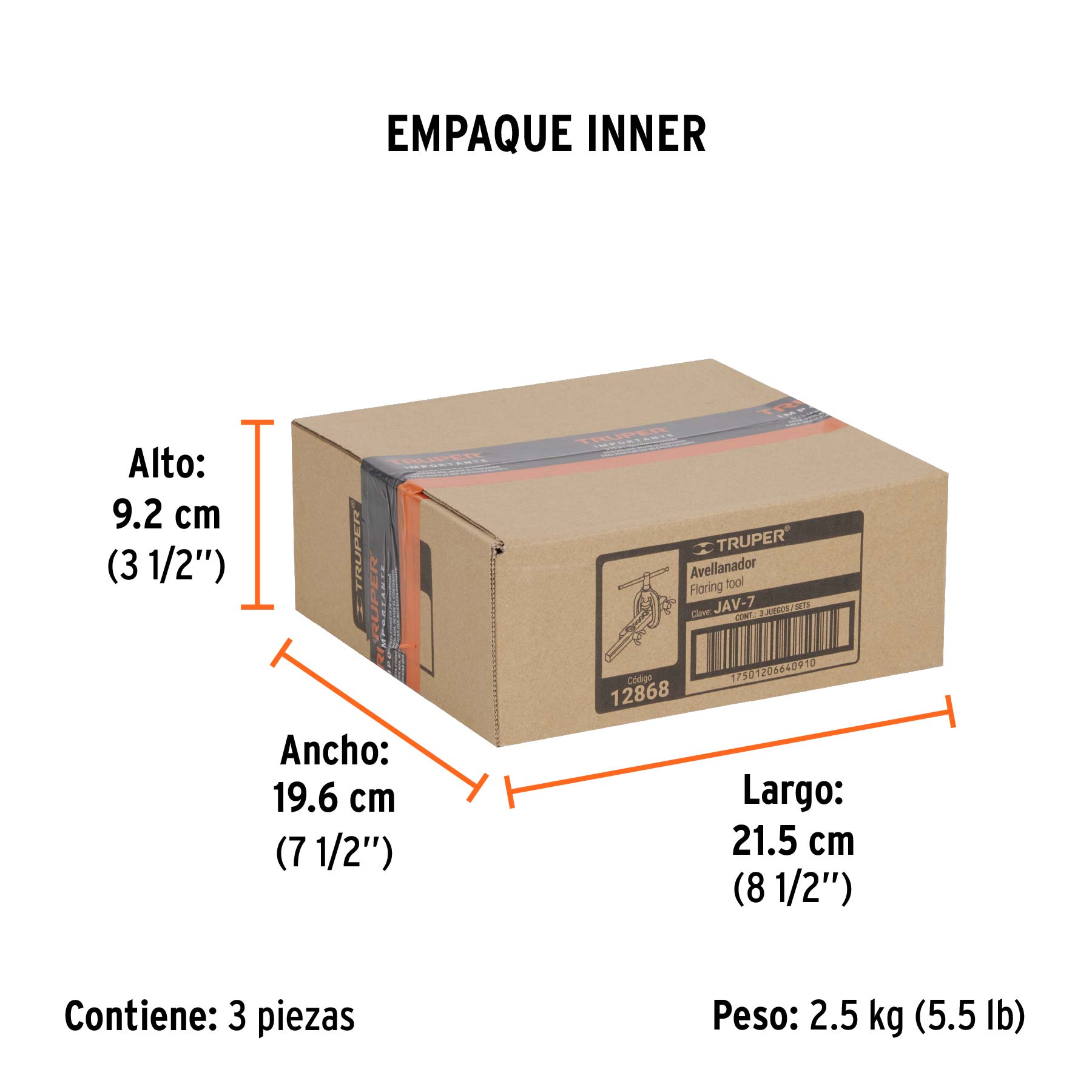 Avellanador para tubo, ajustable de 3/16' a 5/8', TRUPER. Modelo: JAV-7
