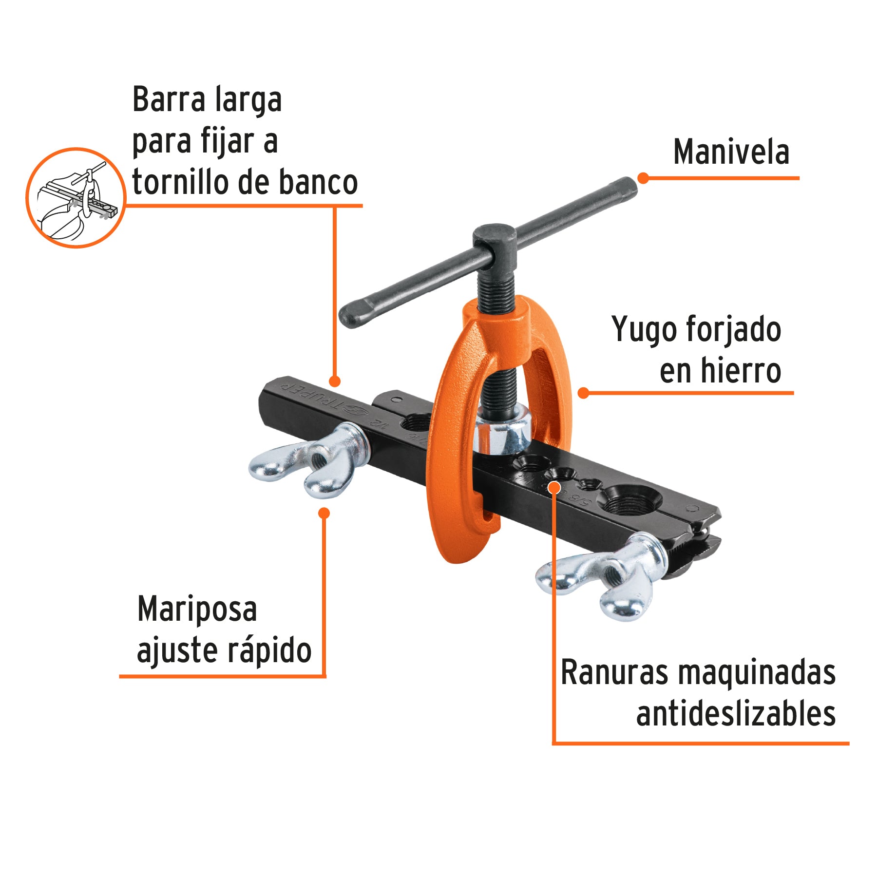 Avellanador para tubo, ajustable de 3/16' a 5/8', TRUPER. Modelo: JAV-7