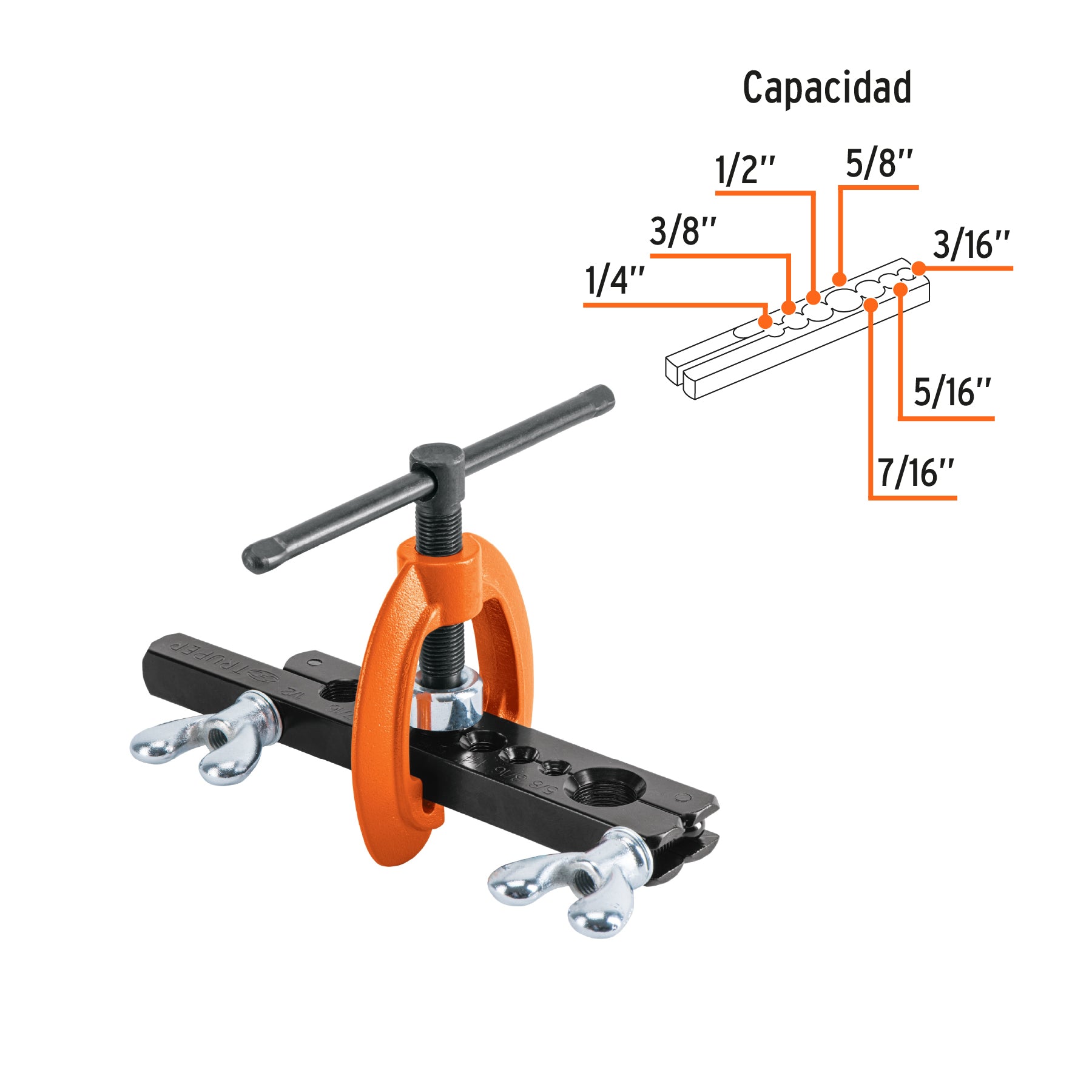 Avellanador para tubo, ajustable de 3/16' a 5/8', TRUPER. Modelo: JAV-7