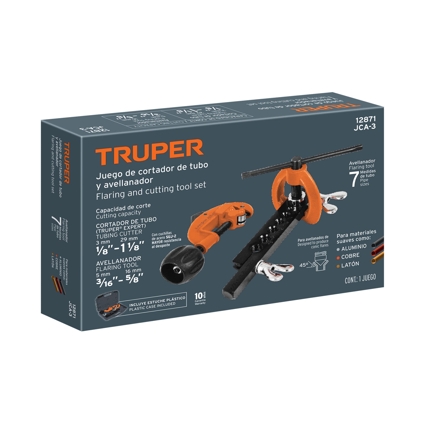 Juego de cortador de tubo y avellanador, TRUPER. Modelo: JCA-3
