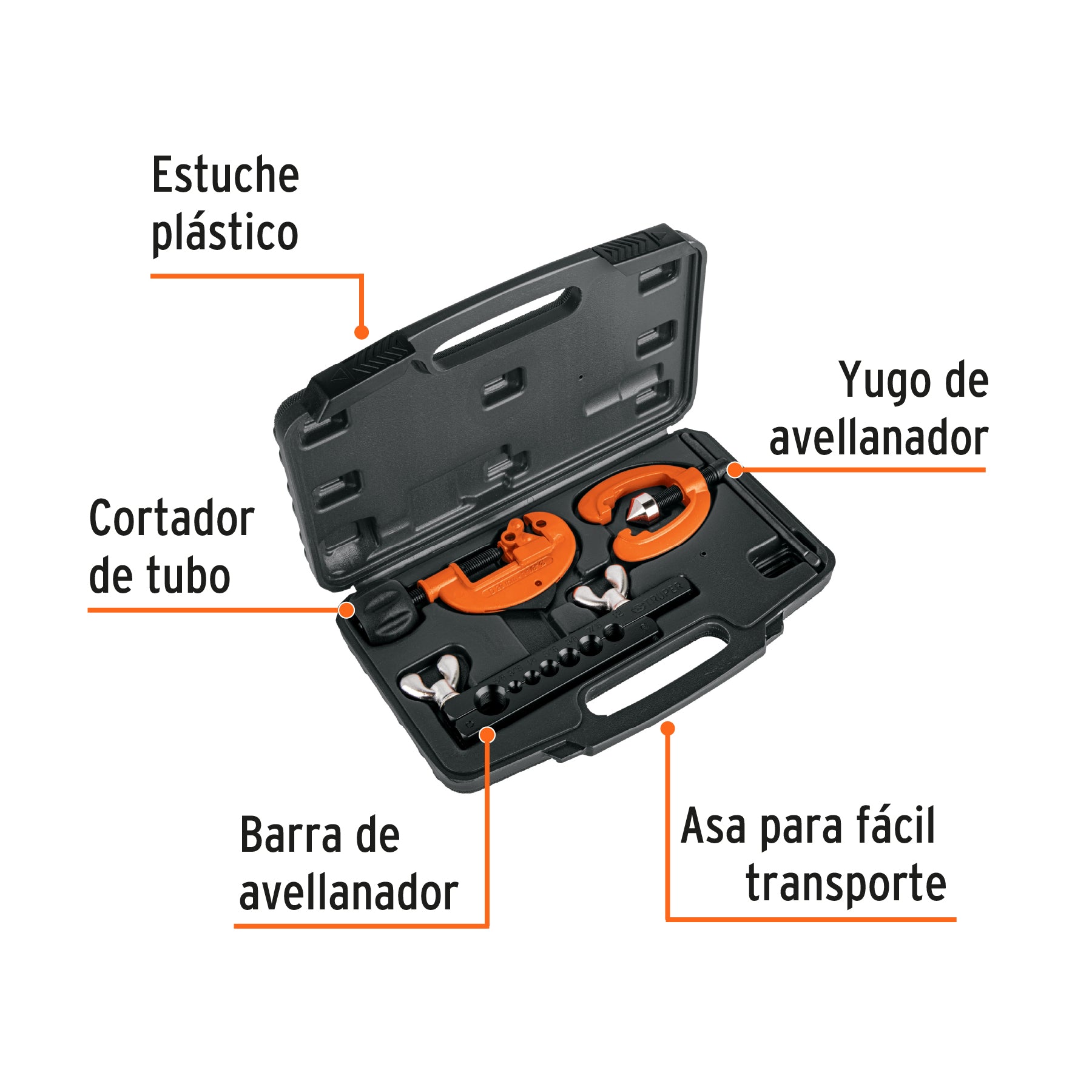 Juego de cortador de tubo y avellanador, TRUPER. Modelo: JCA-3