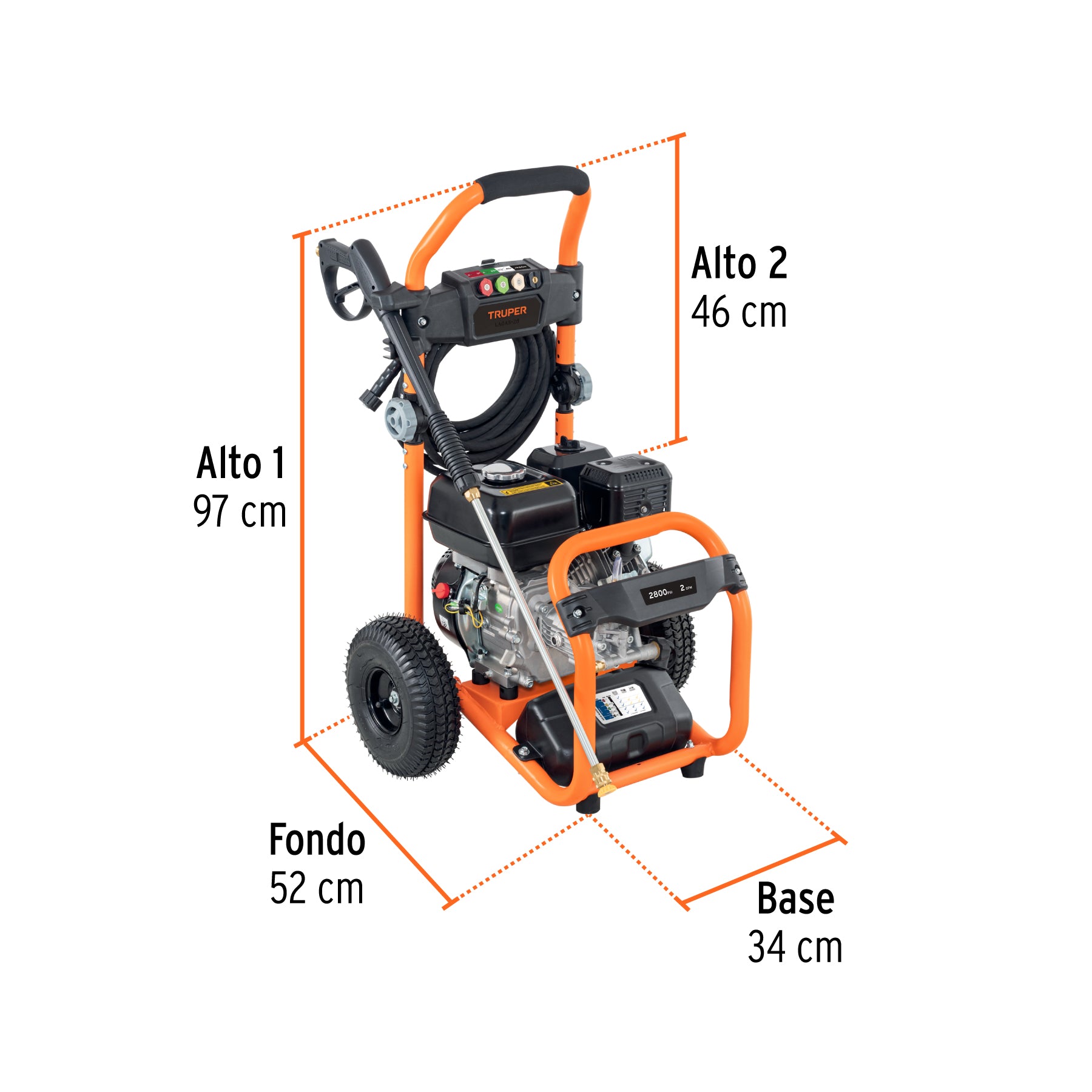 Hidrolavadora con motor a gasolina, 2,800 PSI, TRUPER. Modelo: LAGAS-28