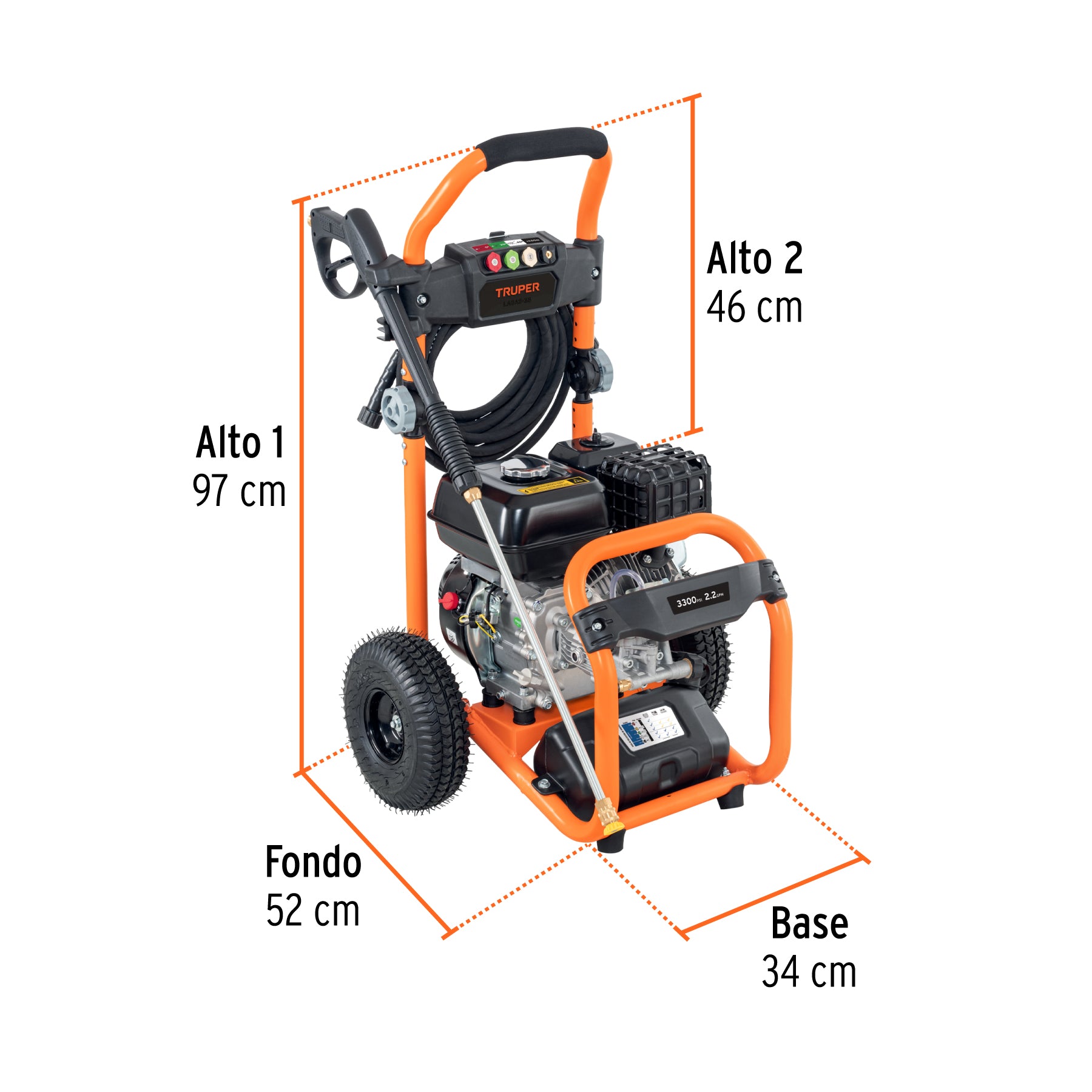 Hidrolavadora con motor a gasolina, 3,300 PSI, TRUPER. Modelo: LAGAS-33