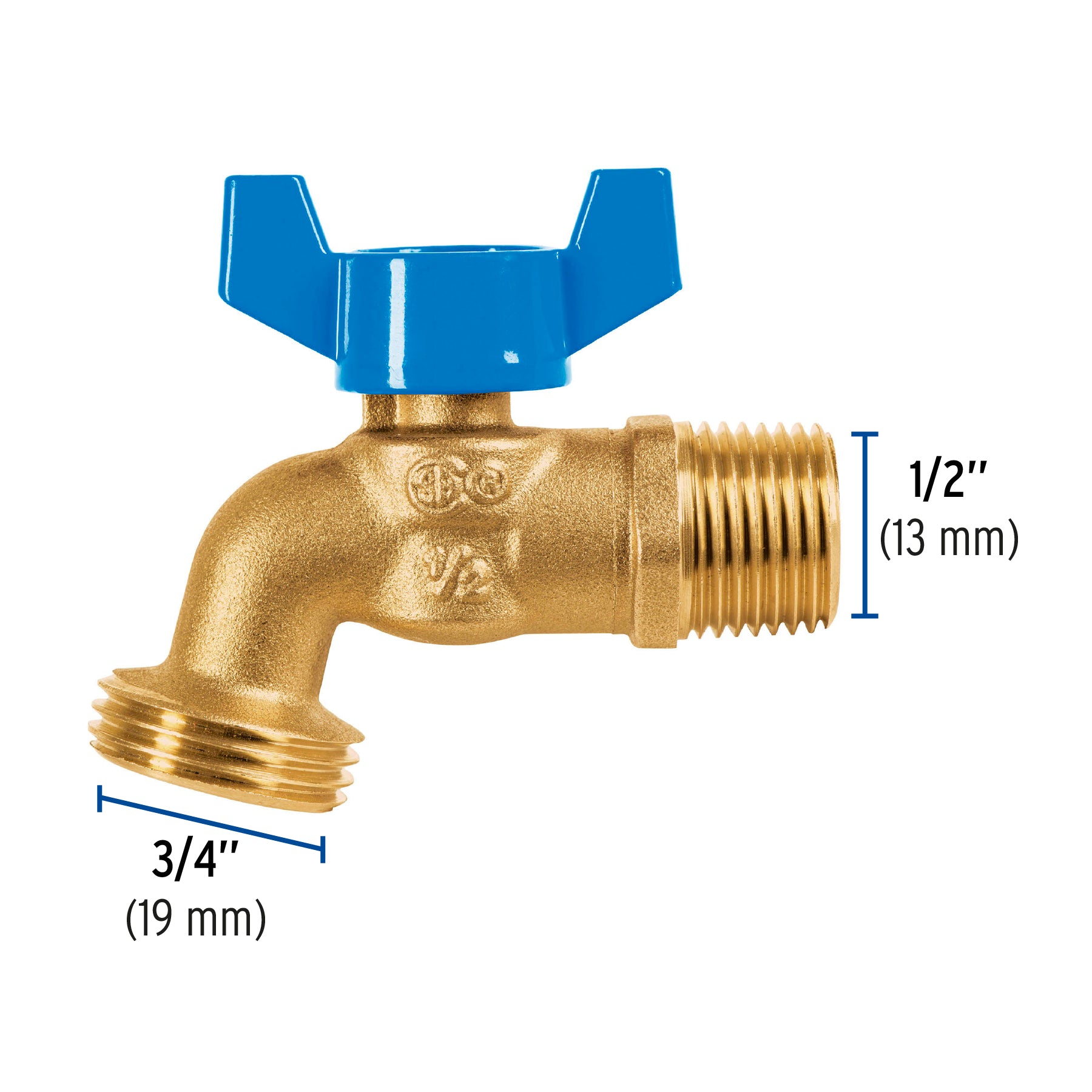 Llave de esfera de latón 1/2' con rosca para manguera, FOSET. Modelo: LLE-128L