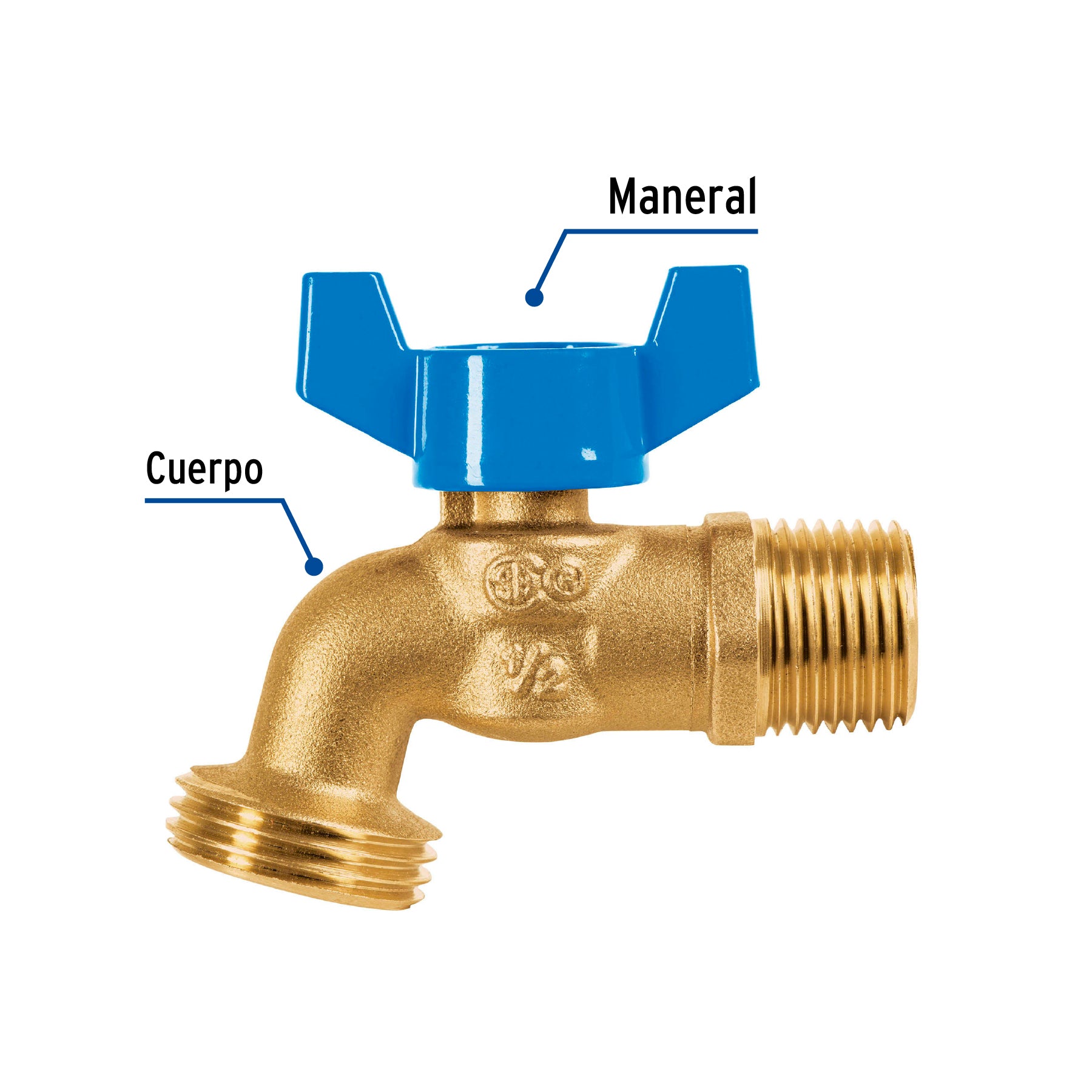 Llave de esfera de latón 1/2' con rosca para manguera, FOSET. Modelo: LLE-128L