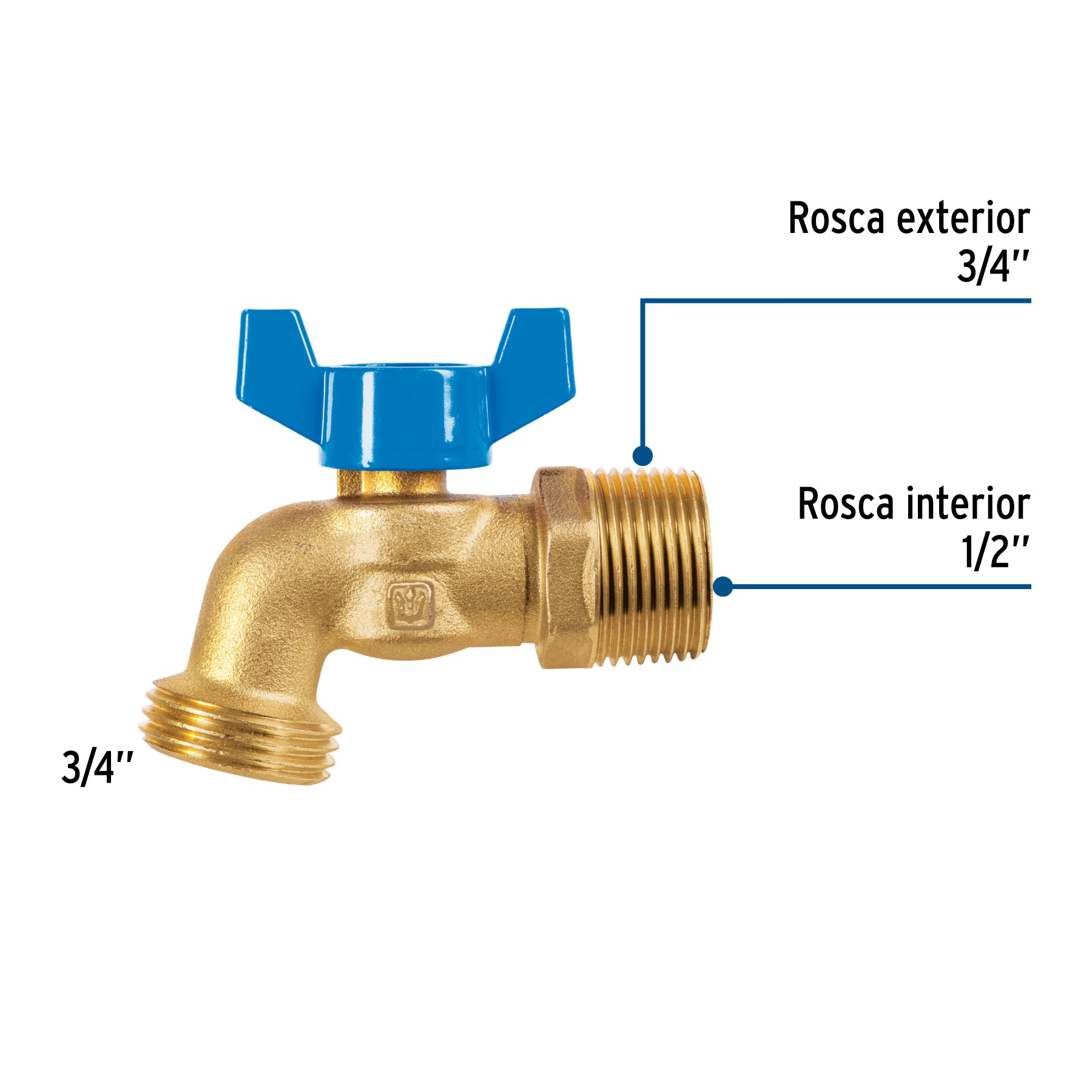 Llave de esfera de latón 3/4' con rosca para manguera, FOSET. Modelo: LLE-151L
