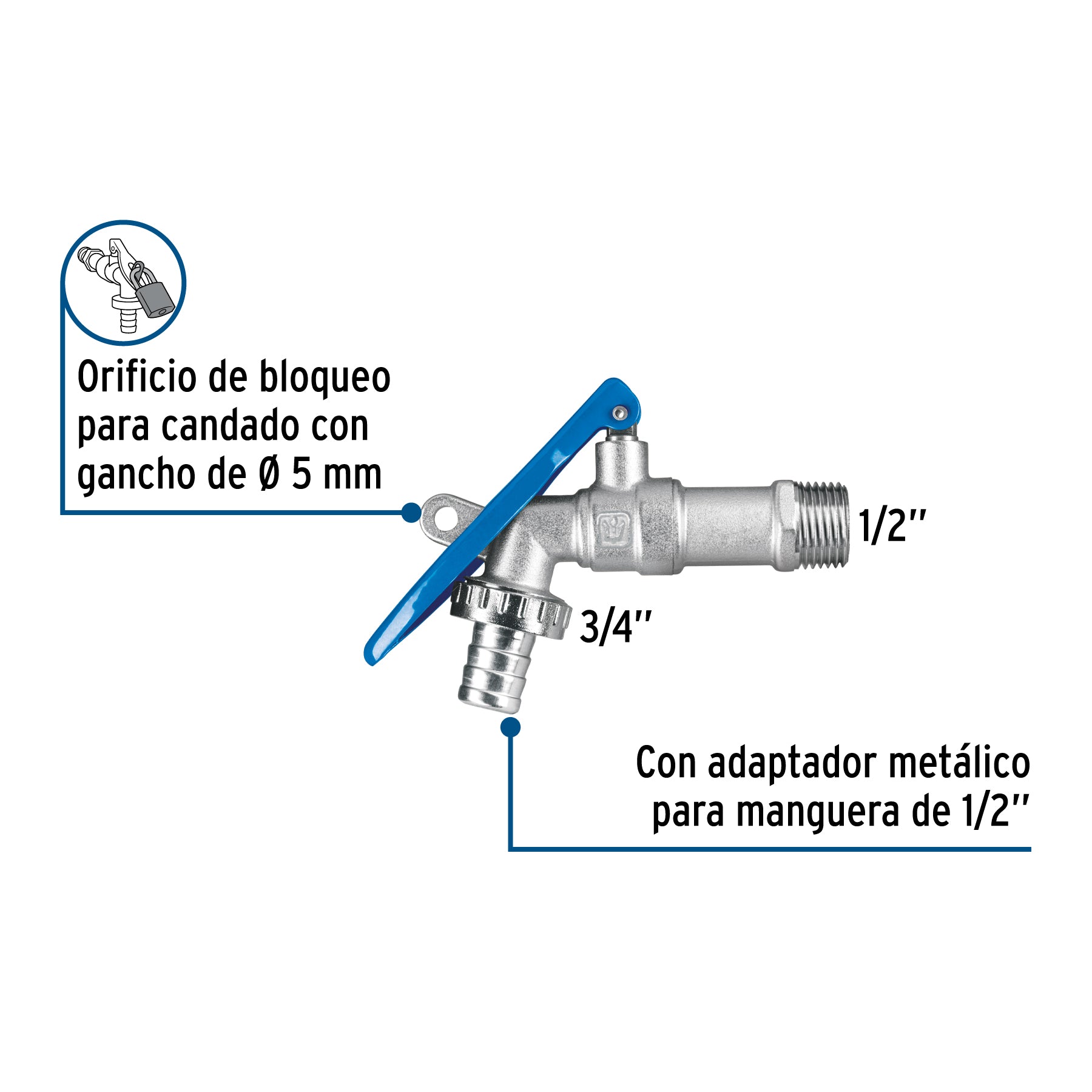 Llave esfera de seguridad de latón, 175g, FOSET. Modelo: LLE-175L
