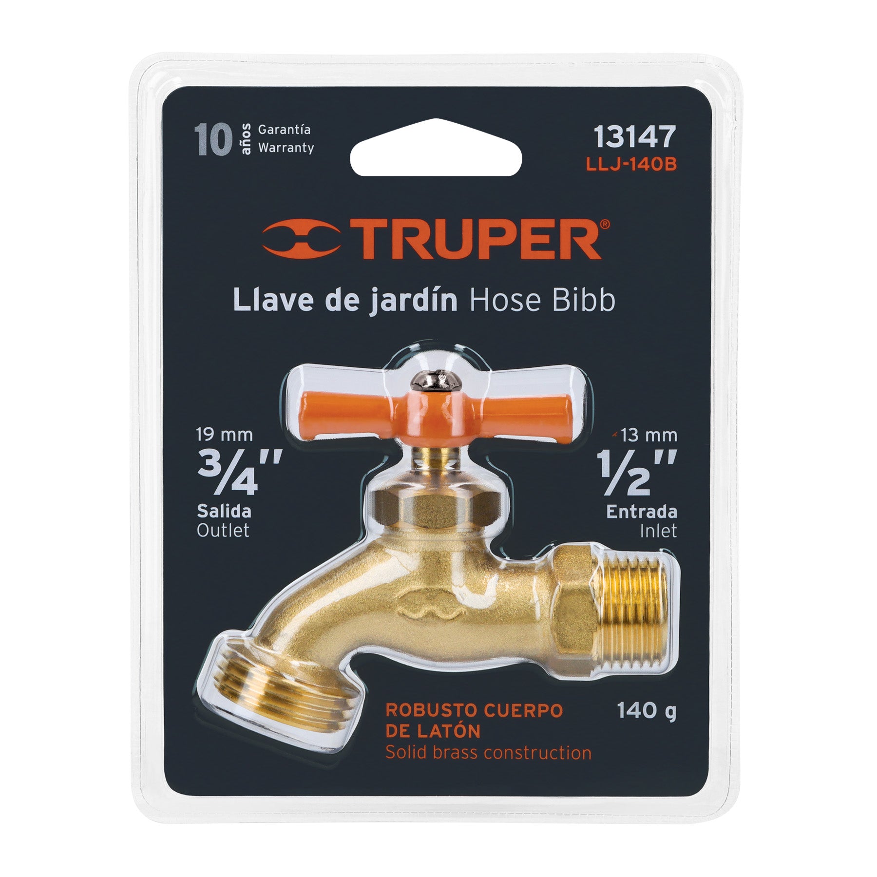Llave p/manguera, de latón 140g, 1/2', blíster, TRUPER. Modelo: LLJ-140B