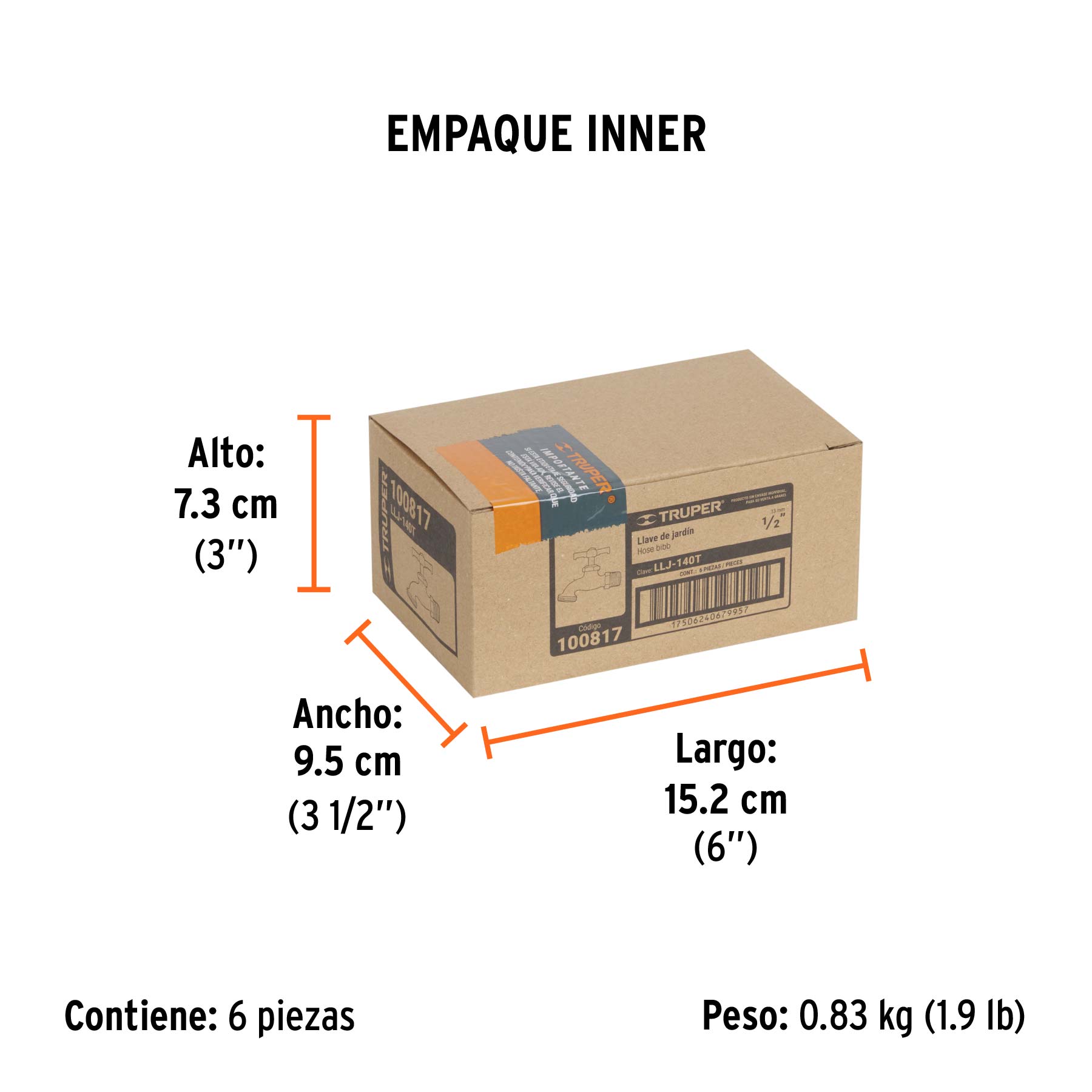 Llave p/manguera, de latón, 140g, 1/2', granel, TRUPER. Modelo: LLJ-140T