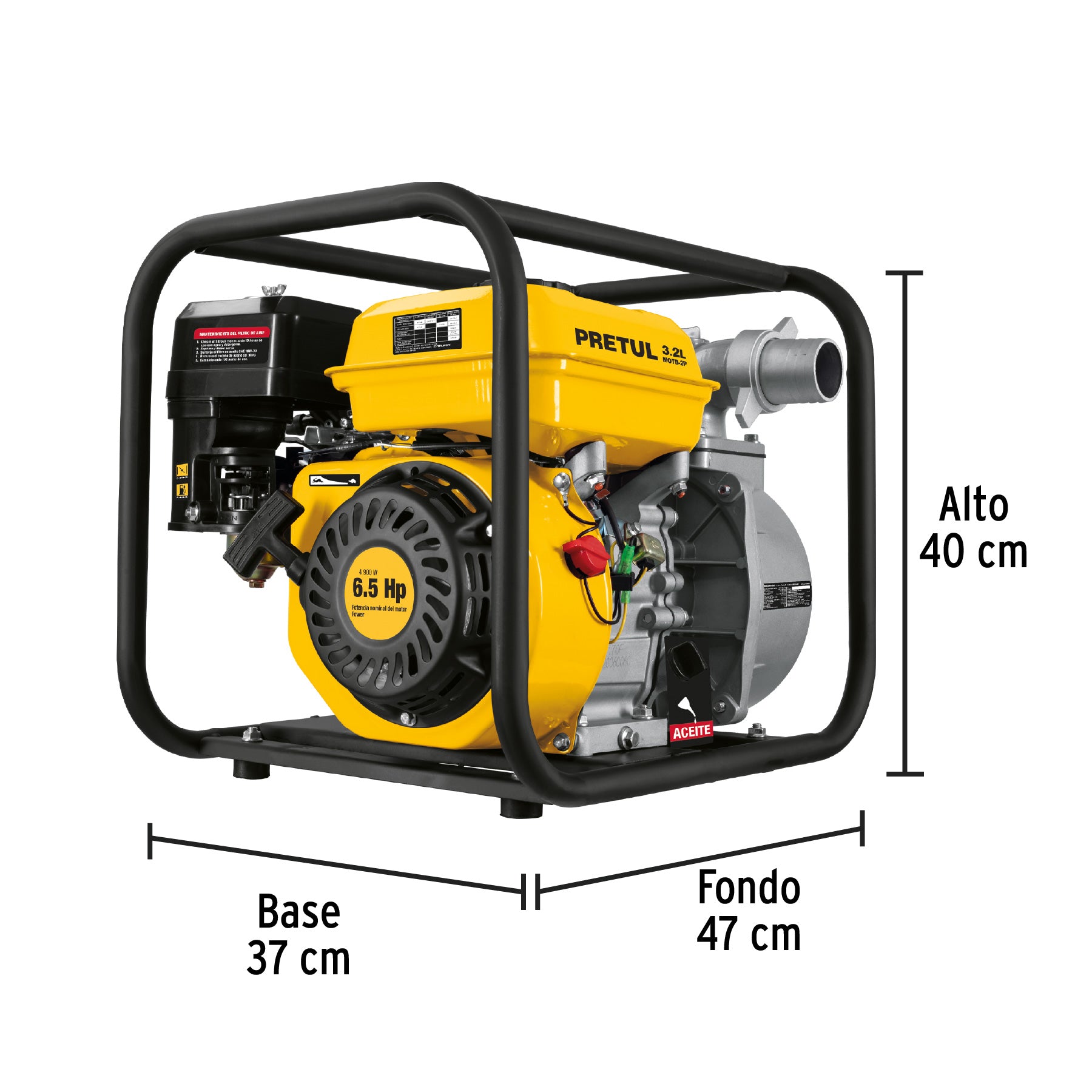 Motobomba autocebante 2'x2', gas. 6-1/2HP, agrícola, PRETUL. Modelo: MOTB-2P