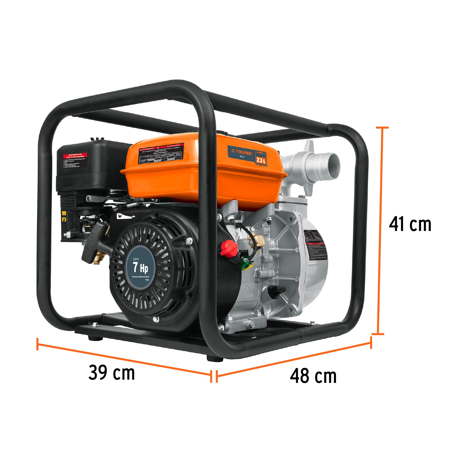 Motobomba autocebante 2'x2', gasolina 7HP, agrícola, TRUPER. Modelo: MOTB-2