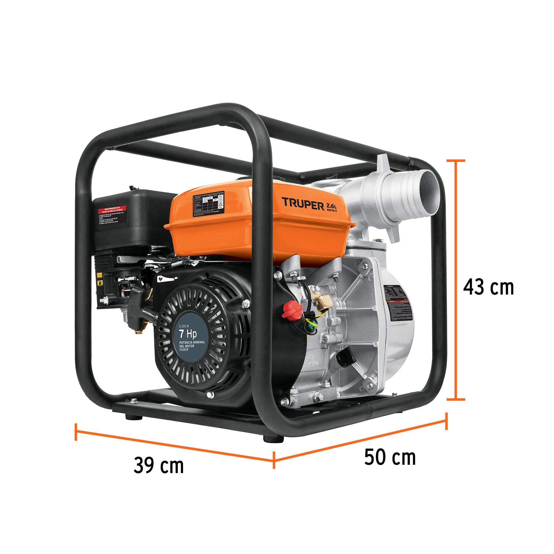 Motobomba autocebante 3'x3', gasolina 7HP, agrícola, TRUPER. Modelo: MOTB-3