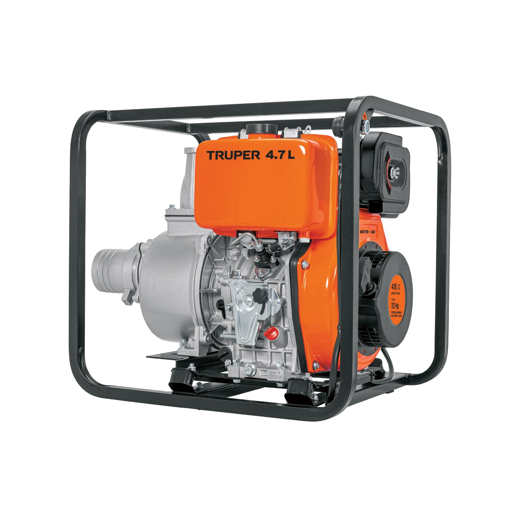 Motobomba autocebante 4'x4', diesel 10HP, agrícola, TRUPER. Modelo: MOTB-4D