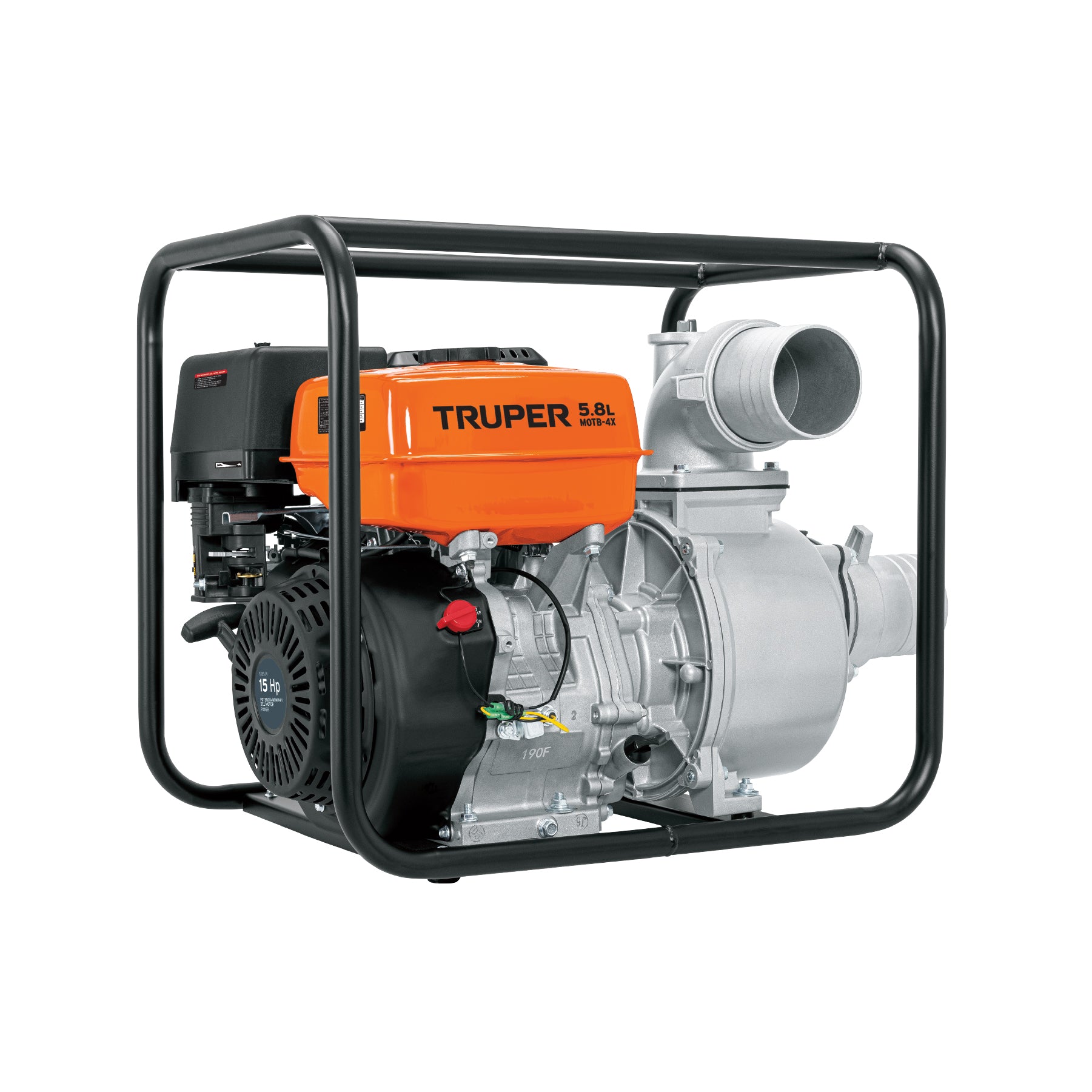 Motobomba autocebante 4'x4', gasolina 15HP, agrícola, TRUPER. Modelo: MOTB-4X