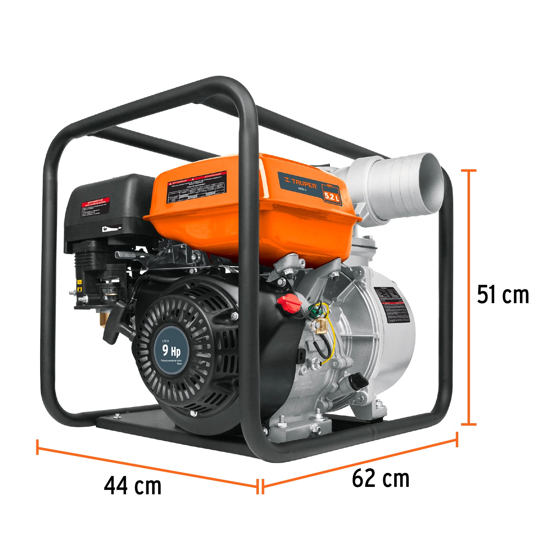 Motobomba autocebante 4'x4', gasolina 9HP, agrícola, TRUPER. Modelo: MOTB-4