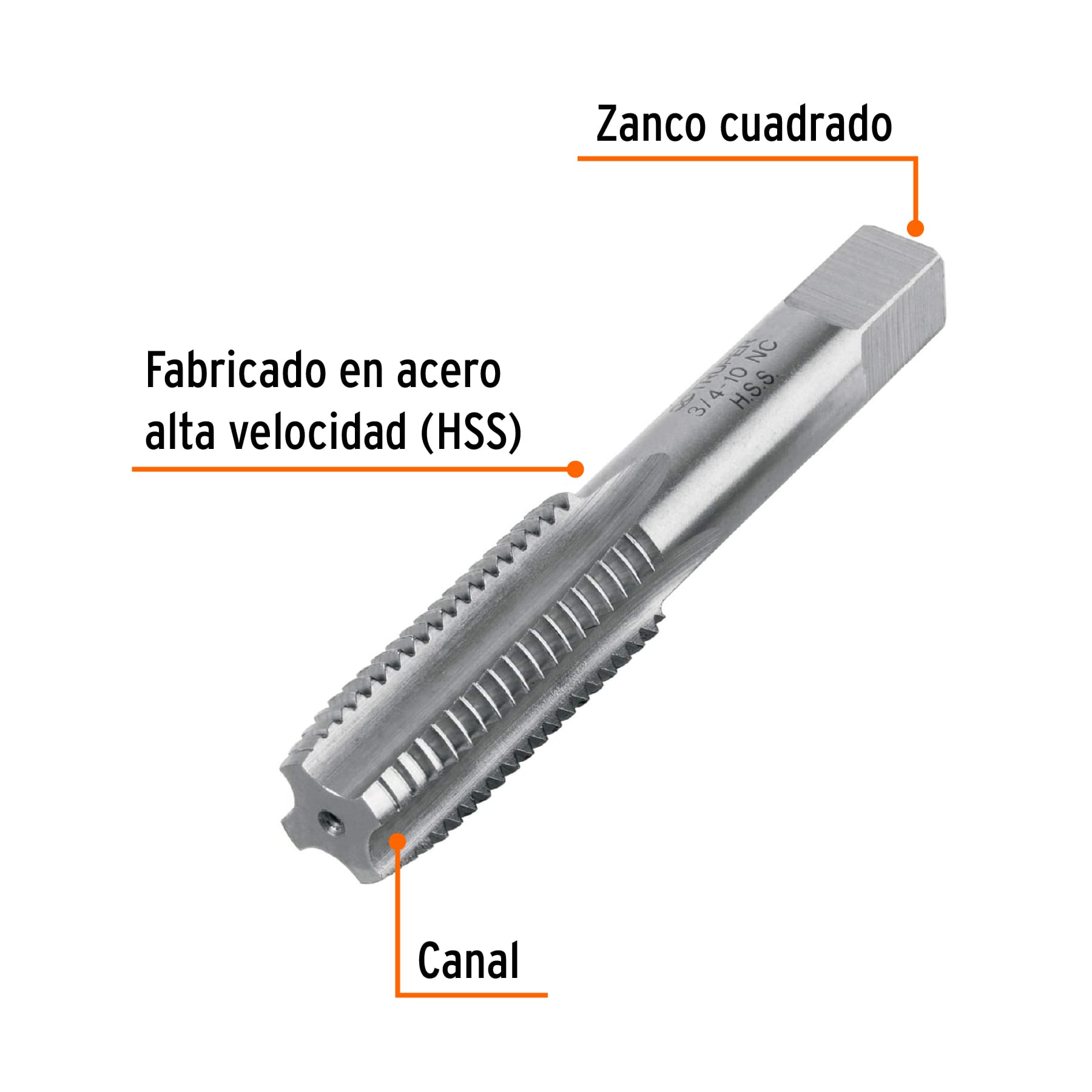 Machuelo semicónico 3/4'x10 UNC, estuche individual, TRUPER. Modelo: MT-3/4X10
