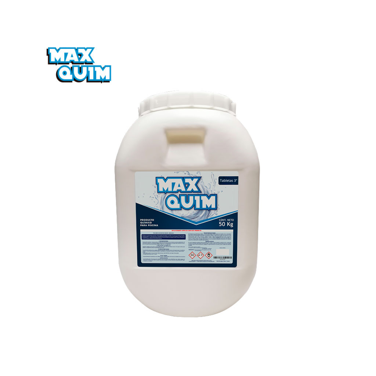 Tricloro pastillas 3" de accion prolongada, 50 kg. Marca Max Quim