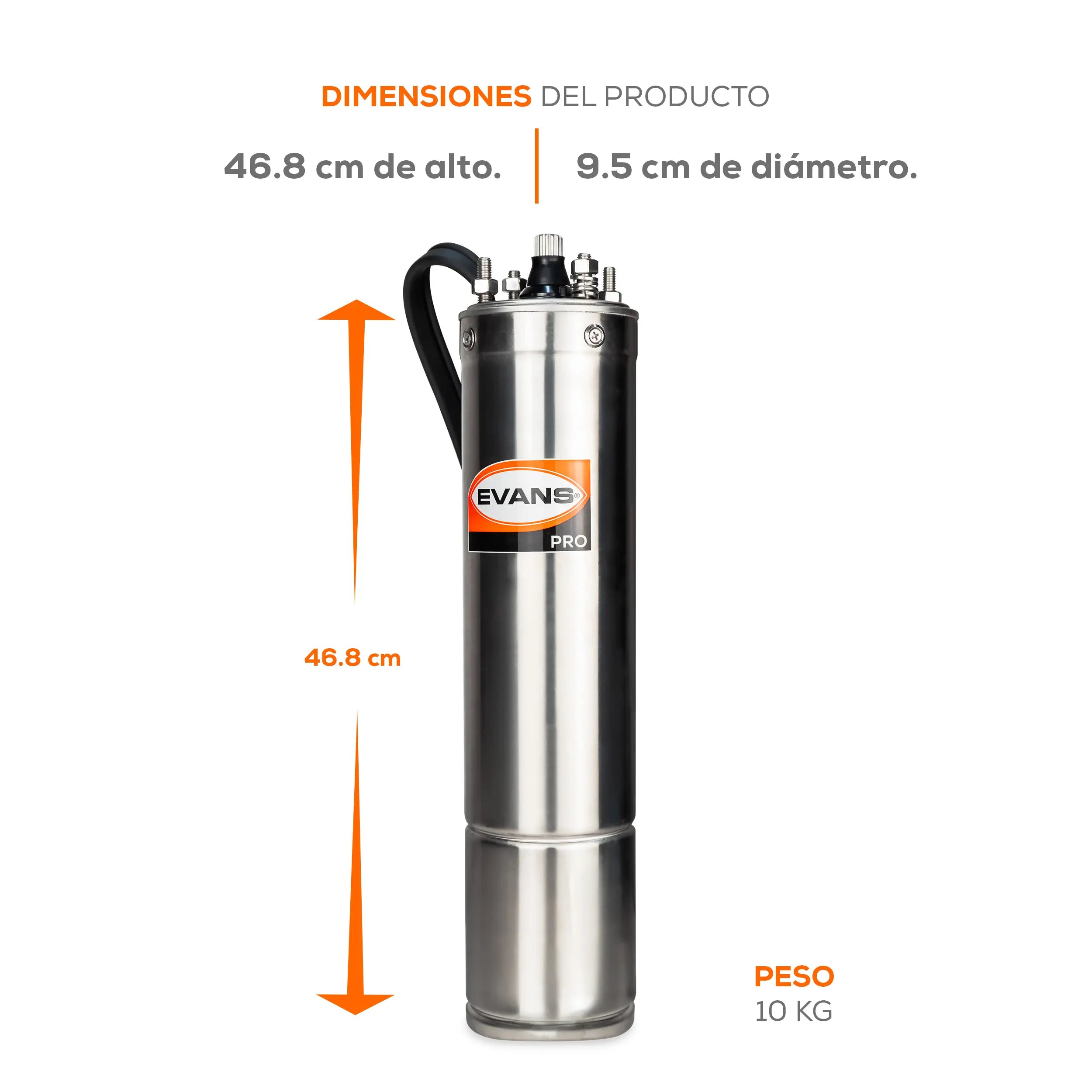 Motor sumergible 4",1.5HP a 220V Trifásico Marca EVANS. Modelo: E24S0150G-P