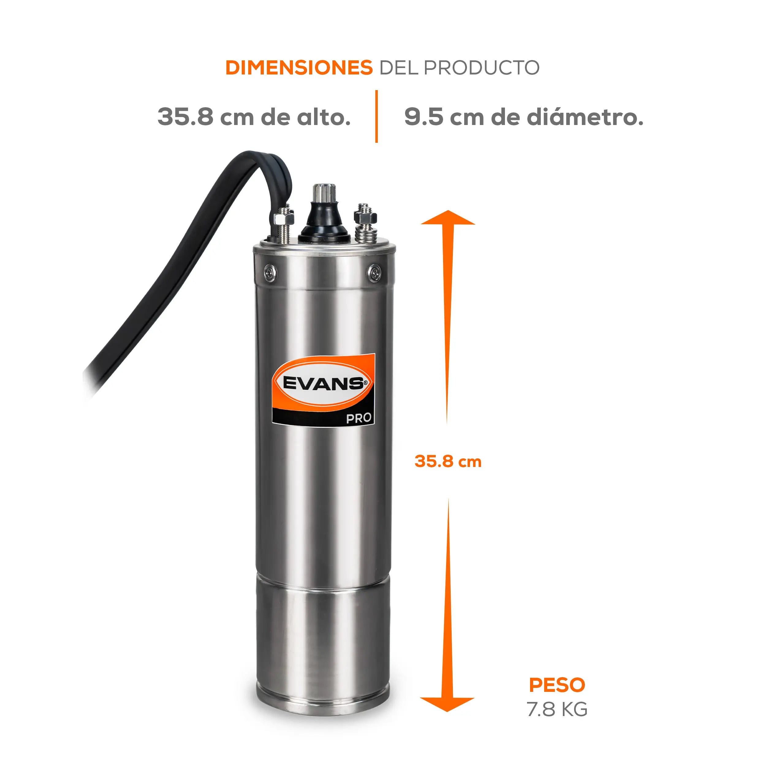Motor sumergible 4",1/2HP a 220V Monofásico Marca EVANS. Modelo: E24S050G3-P