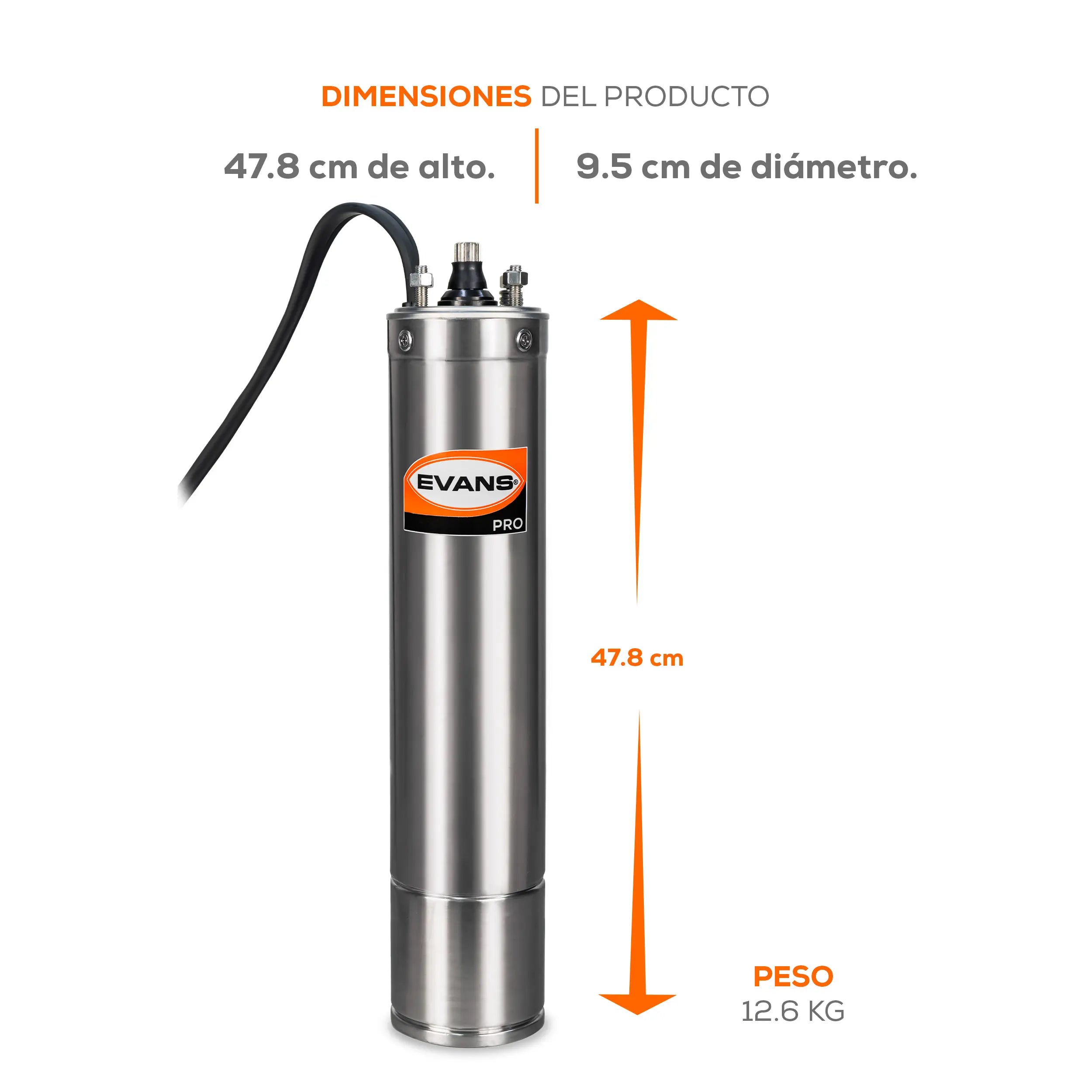 Motor sumergible 4", 2 HP a 220V Monofásico Marca EVANS. Modelo: E24S200G3-P