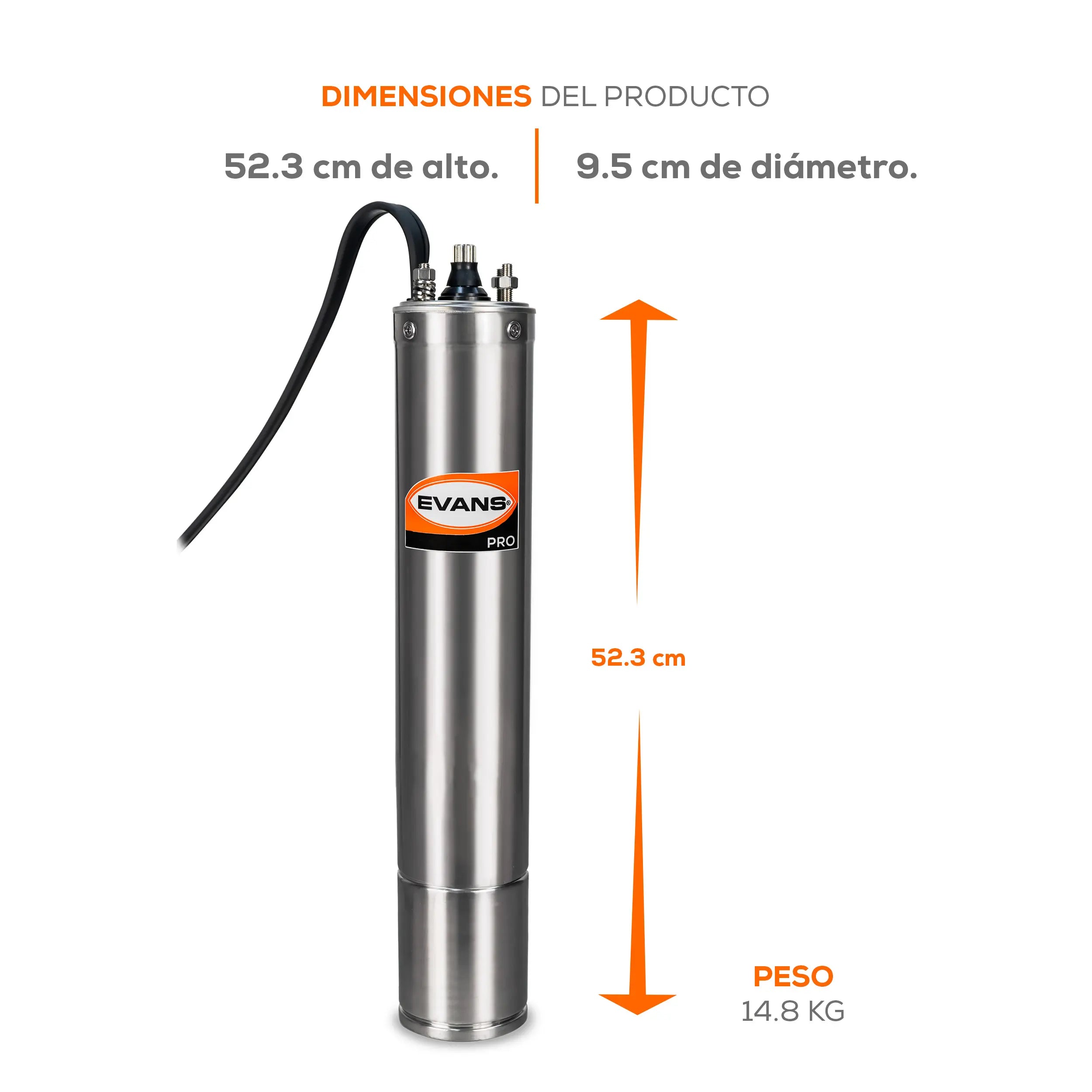 Motor sumergible 4", 3 HP a 220V Monofásico Marca EVANS. Modelo: E24S300G3-P