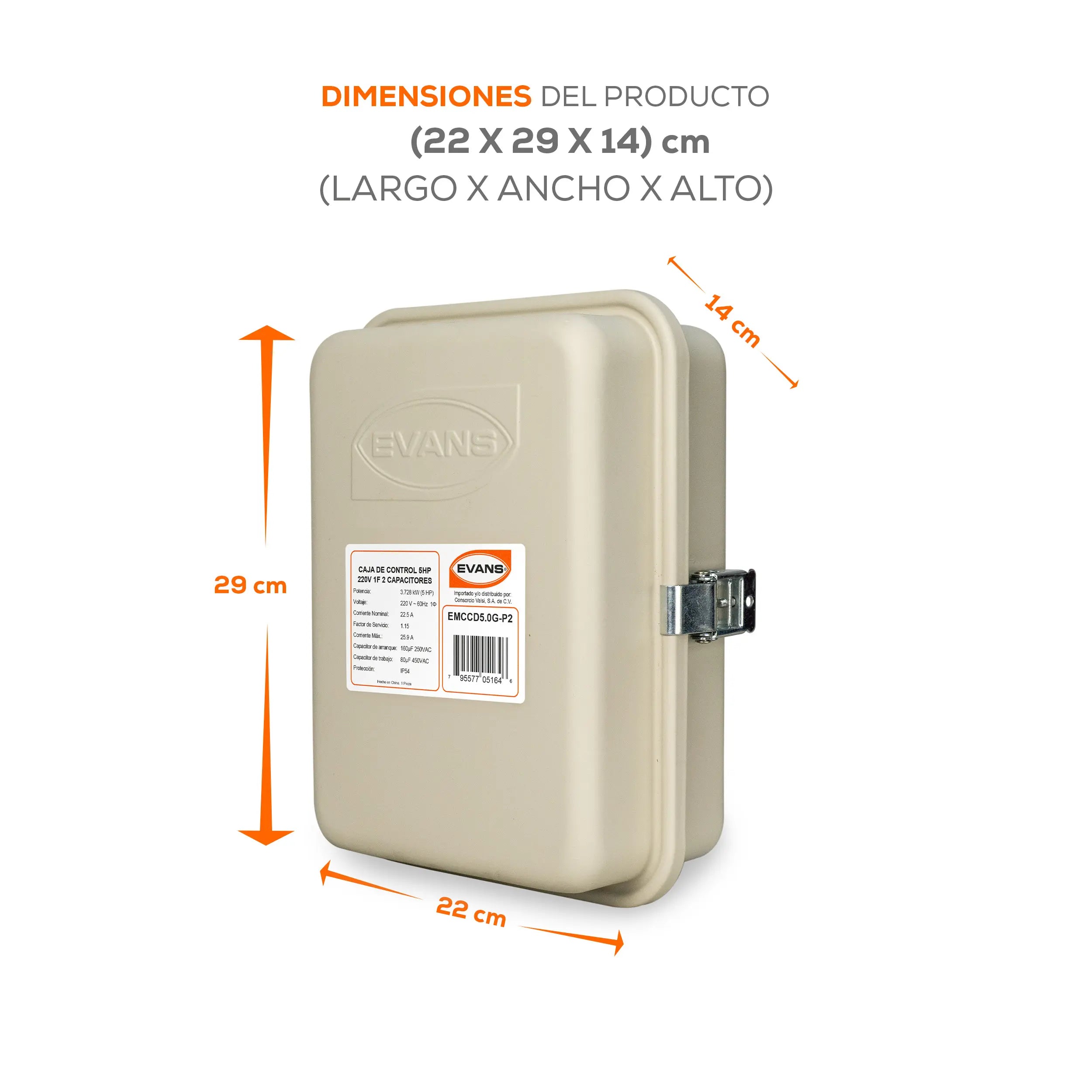 Caja de control 5 HP a 220 V Marca EVANS. Modelo: EMCCD5.0G-P2