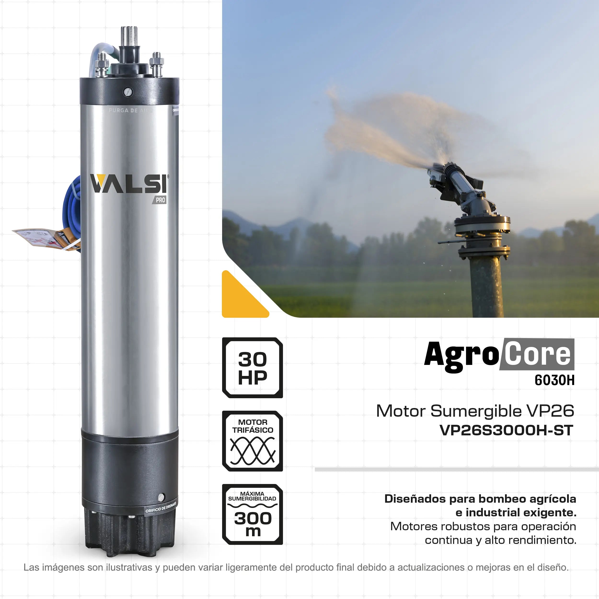 Motor sumergible 6", 30HP a 440V Marca EVANS. Modelo: VP26S3000H-ST