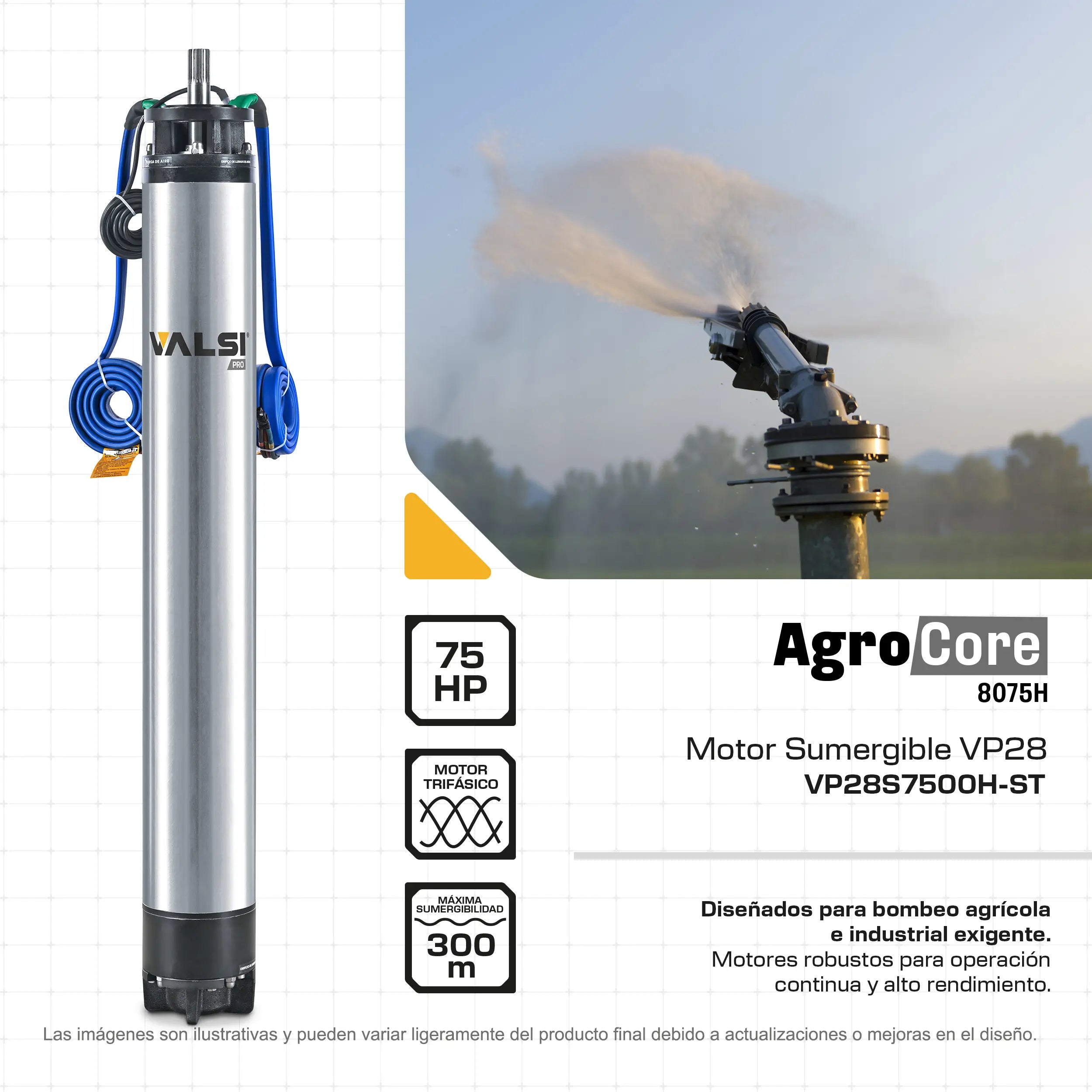 Motor sumergible 8", 75HP a 440V Marca EVANS. Modelo: VP28S7500H-ST