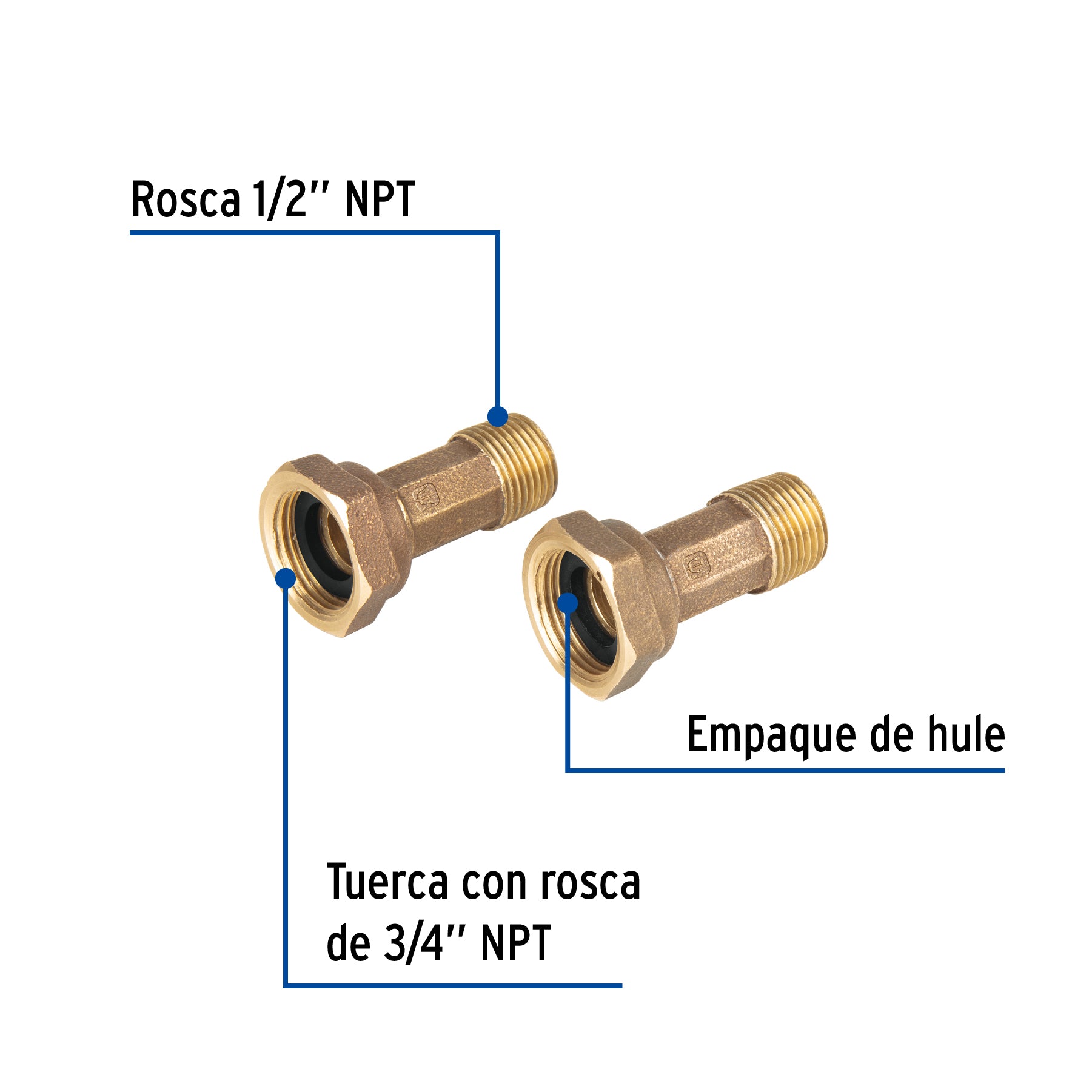 Juego de 2 niples para medidor de agua, 1/2 x 3/4', FOSET. Modelo: NM-1/2