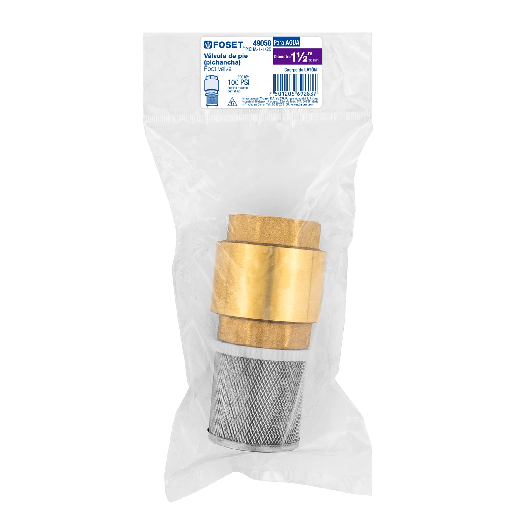 Pichancha con rejilla acero inoxidable 1-1/2', FOSET. Modelo: PICHA-1-1/2X