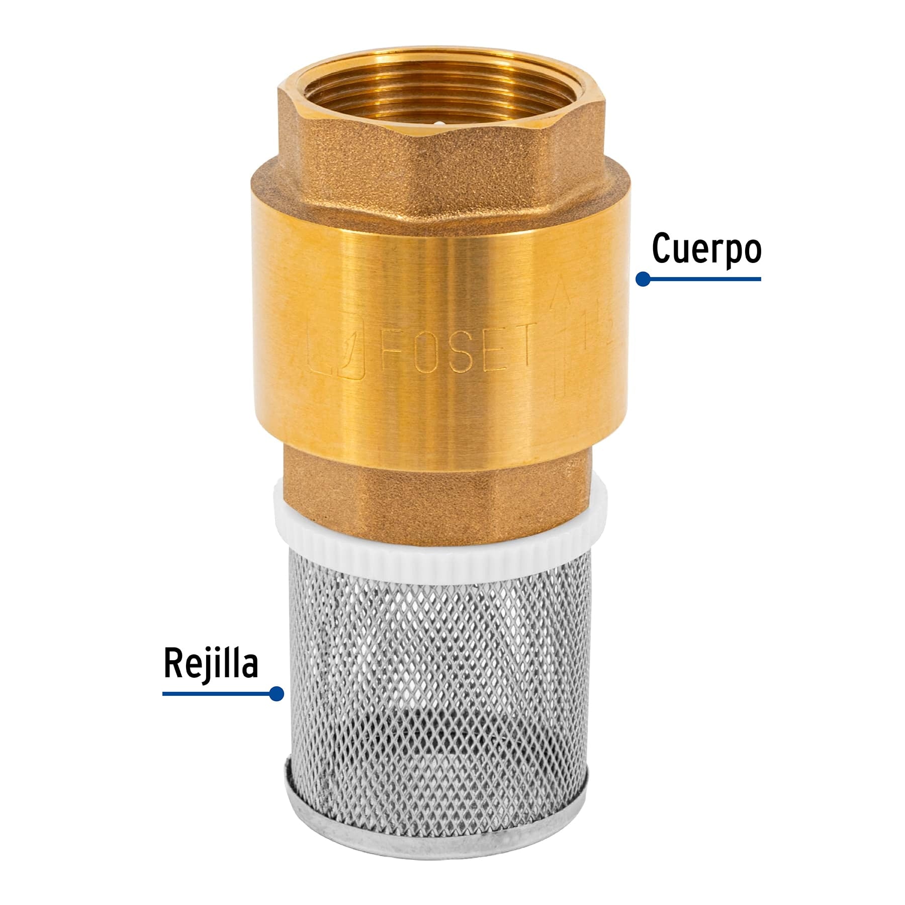 Pichancha con rejilla acero inoxidable 1-1/2', FOSET. Modelo: PICHA-1-1/2X