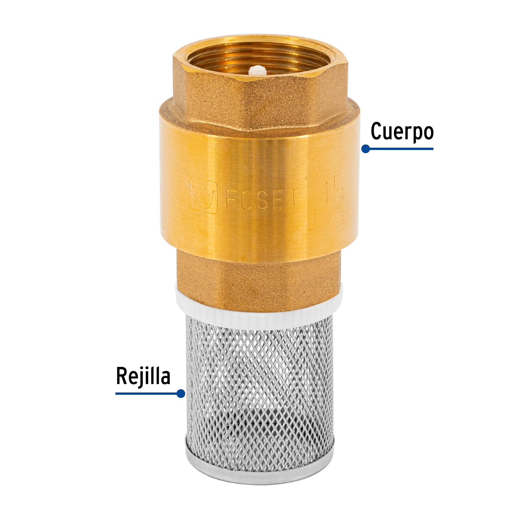 Pichancha con rejilla acero inoxidable 1-1/4', FOSET. Modelo: PICHA-1-1/4X