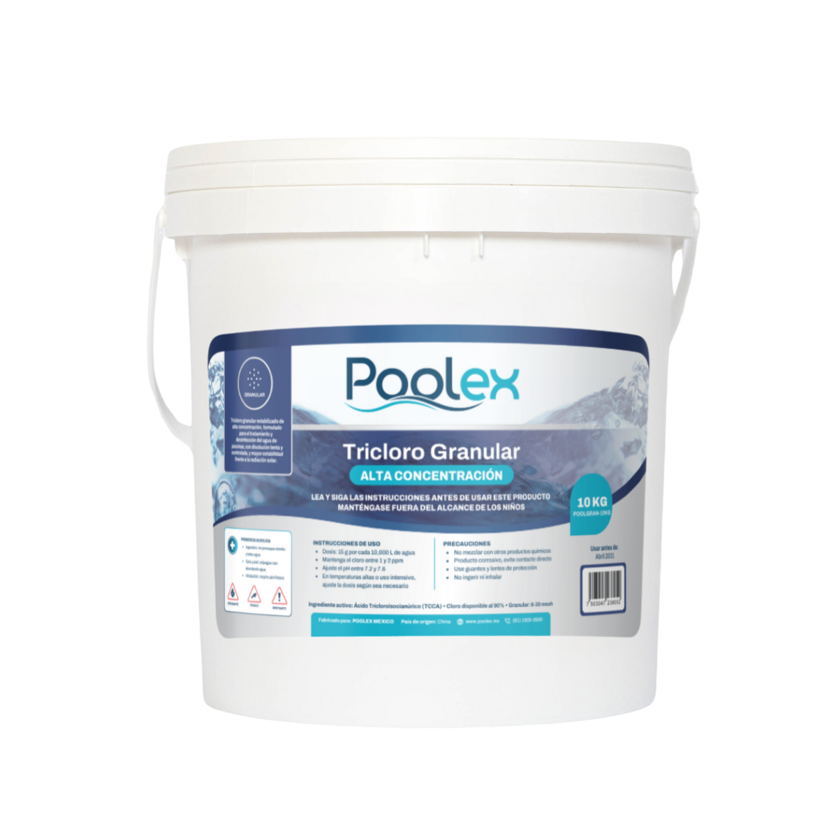POOLEX Tricloro Granular (10 kg) para Piscinas, de Alta concentracion y acción prolongada