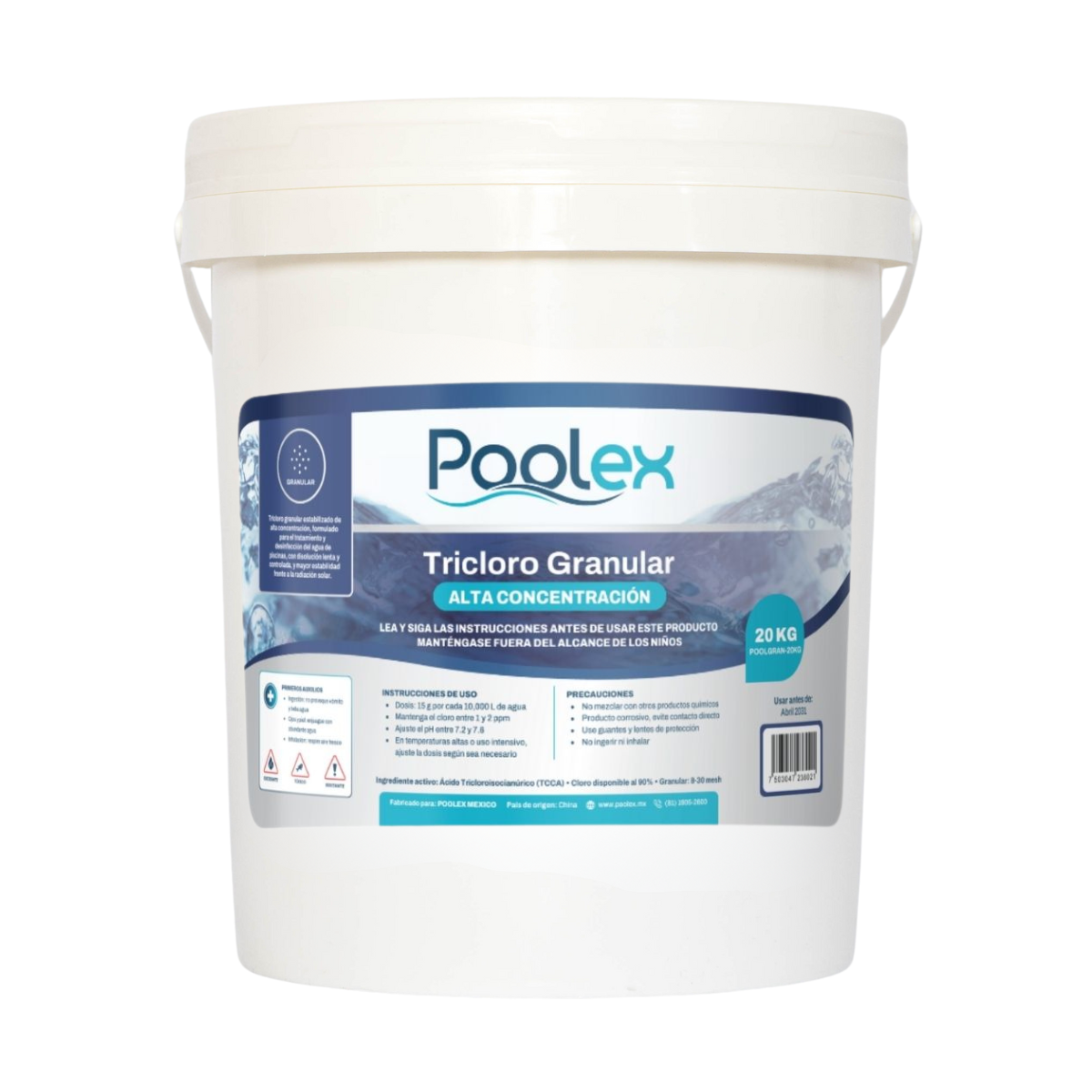 POOLEX Tricloro Granular (20 kg) para Piscinas, de Alta concentracion y acción prolongada