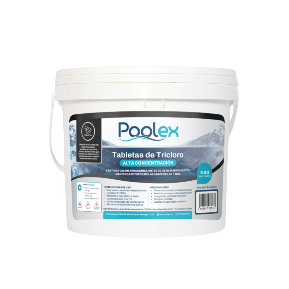 POOLEX Tricloro en tabletas de 3" (5 kg) para Piscinas, de Alta concentracion y acción prolongada