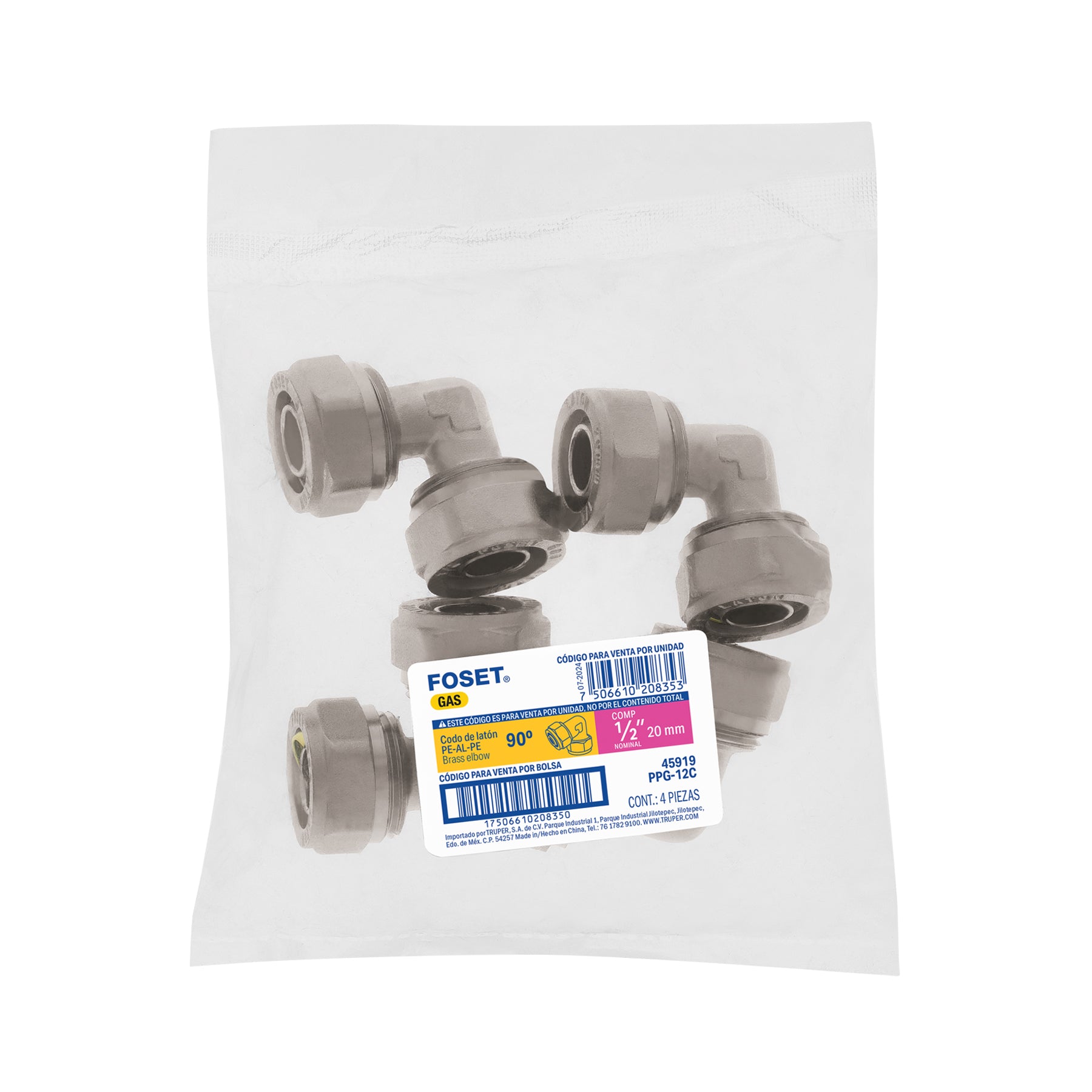 Codo 90° para PEALPE, 1/2', FOSET. Modelo: PPG-12C