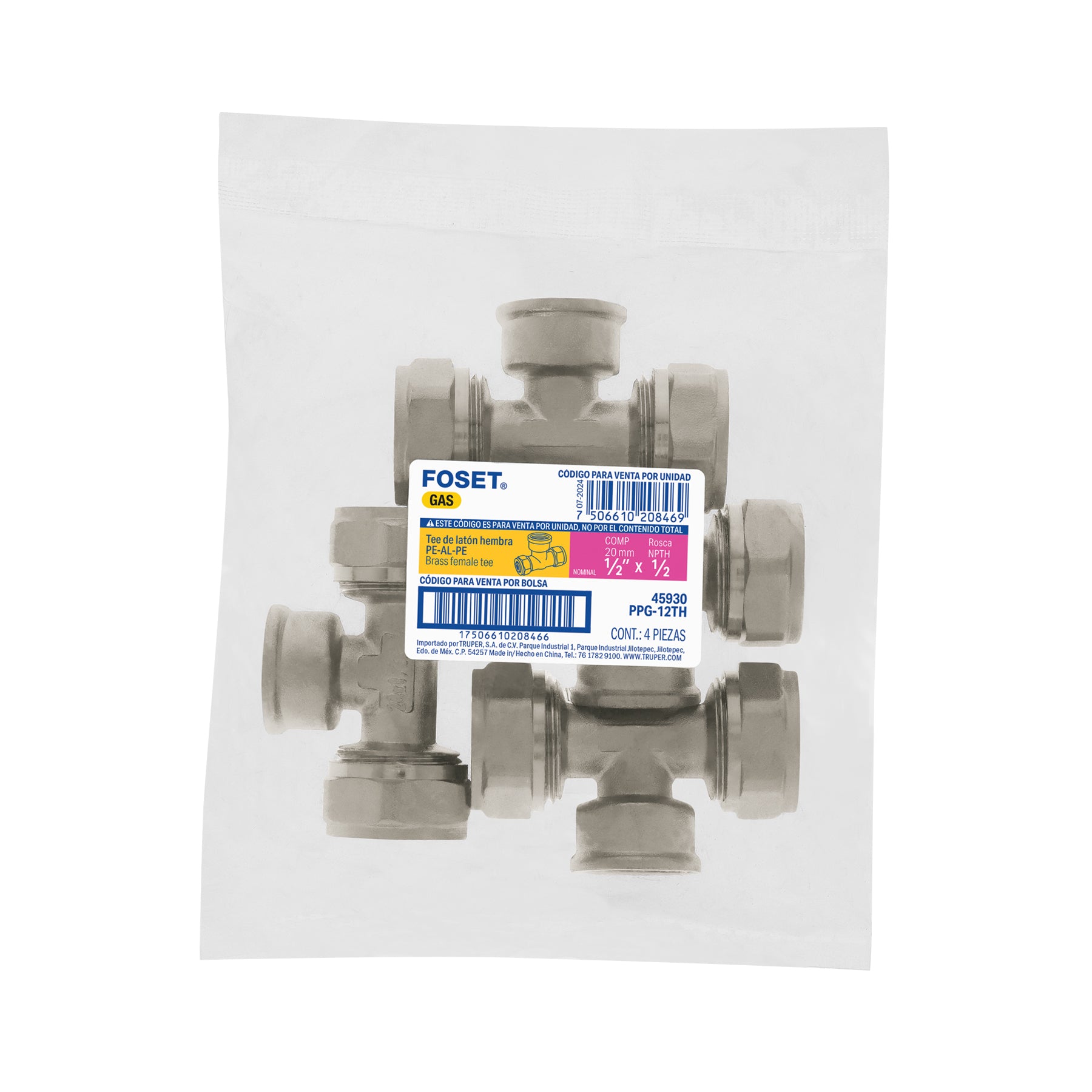 Tee para PEALPE, 1/2', con rosca hembra central, FOSET. Modelo: PPG-12TH