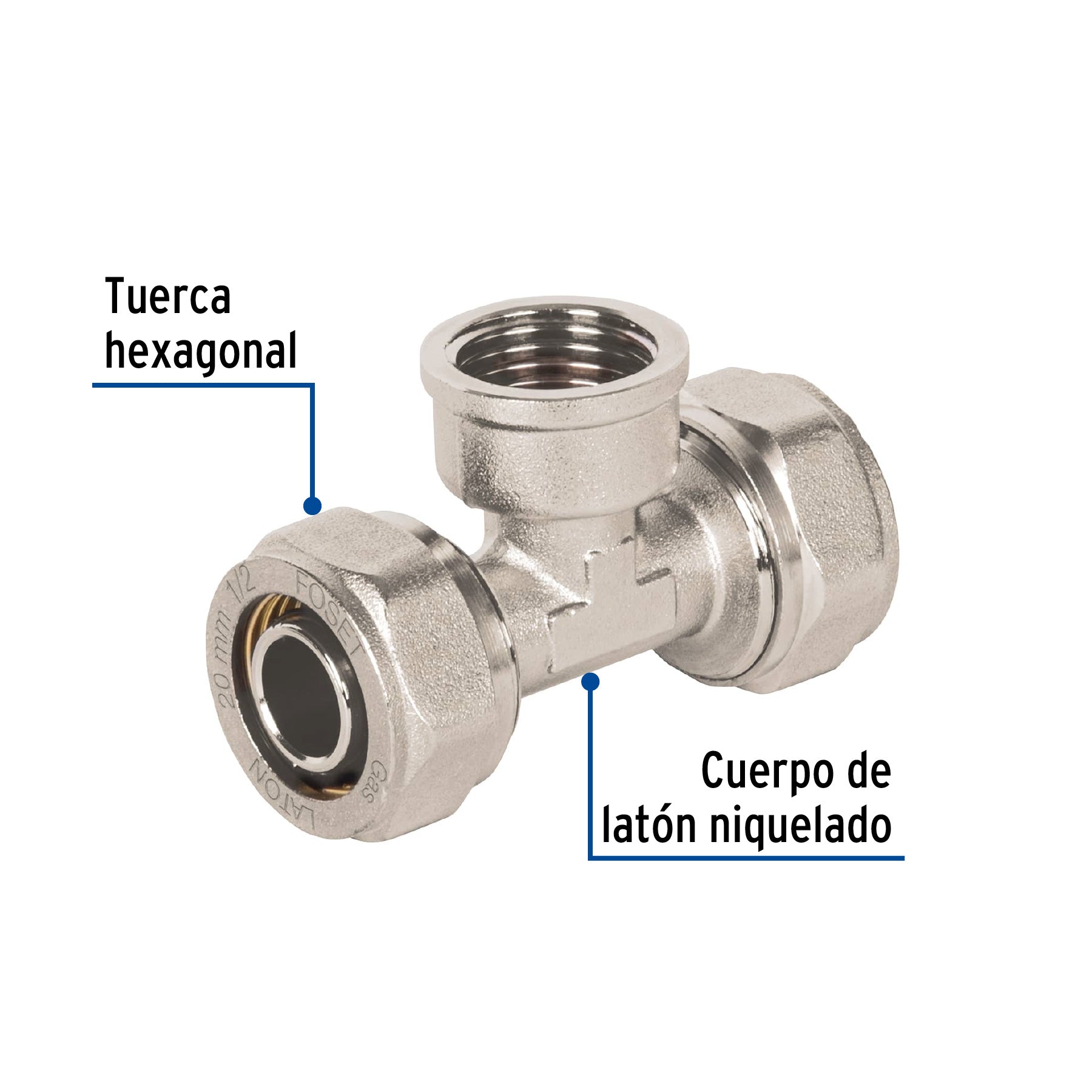Tee para PEALPE, 1/2', con rosca hembra central, FOSET. Modelo: PPG-12TH