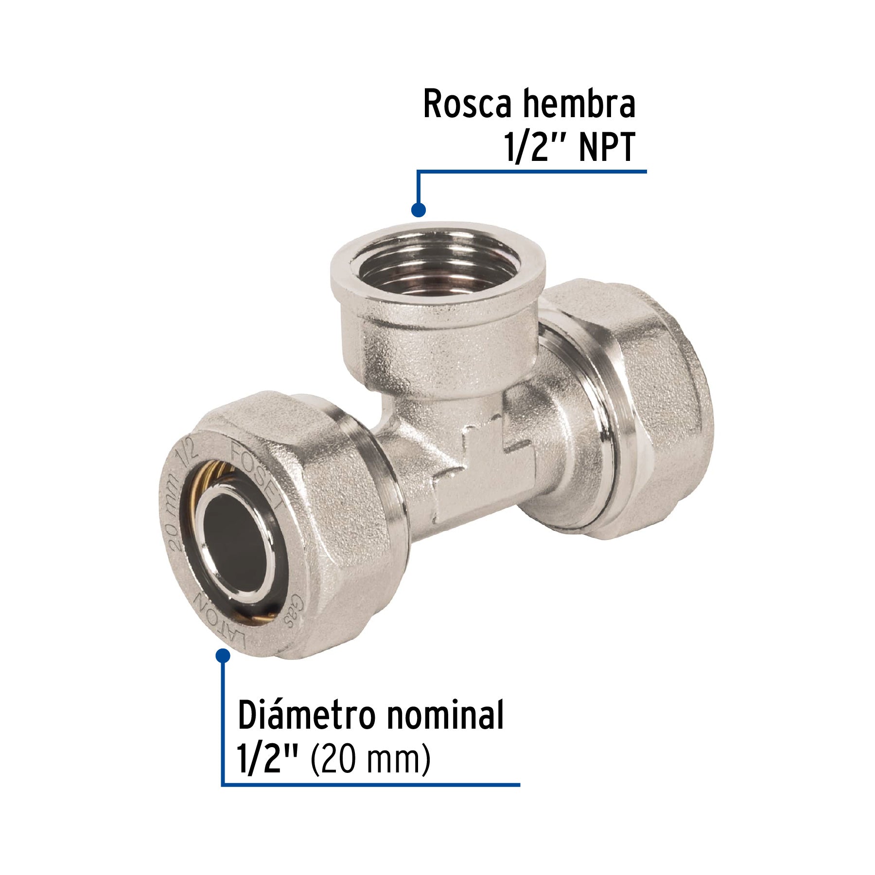 Tee para PEALPE, 1/2', con rosca hembra central, FOSET. Modelo: PPG-12TH