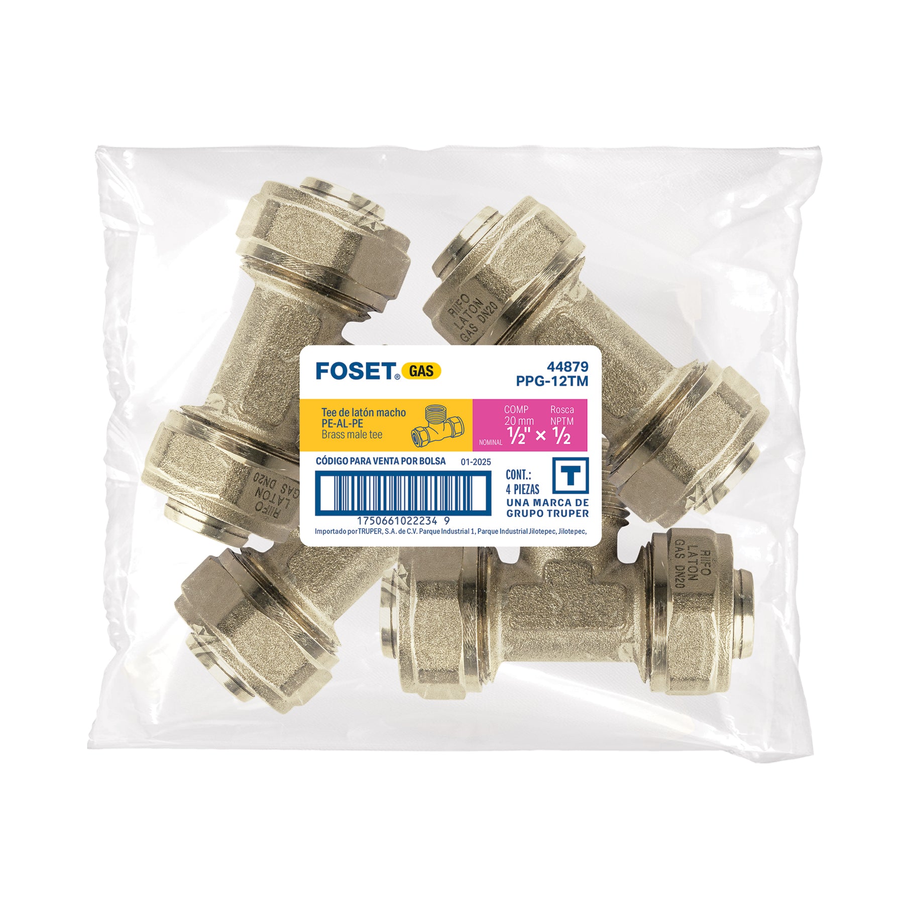 Tee macho para PEALPE, 1/2', FOSET. Modelo: PPG-12TM