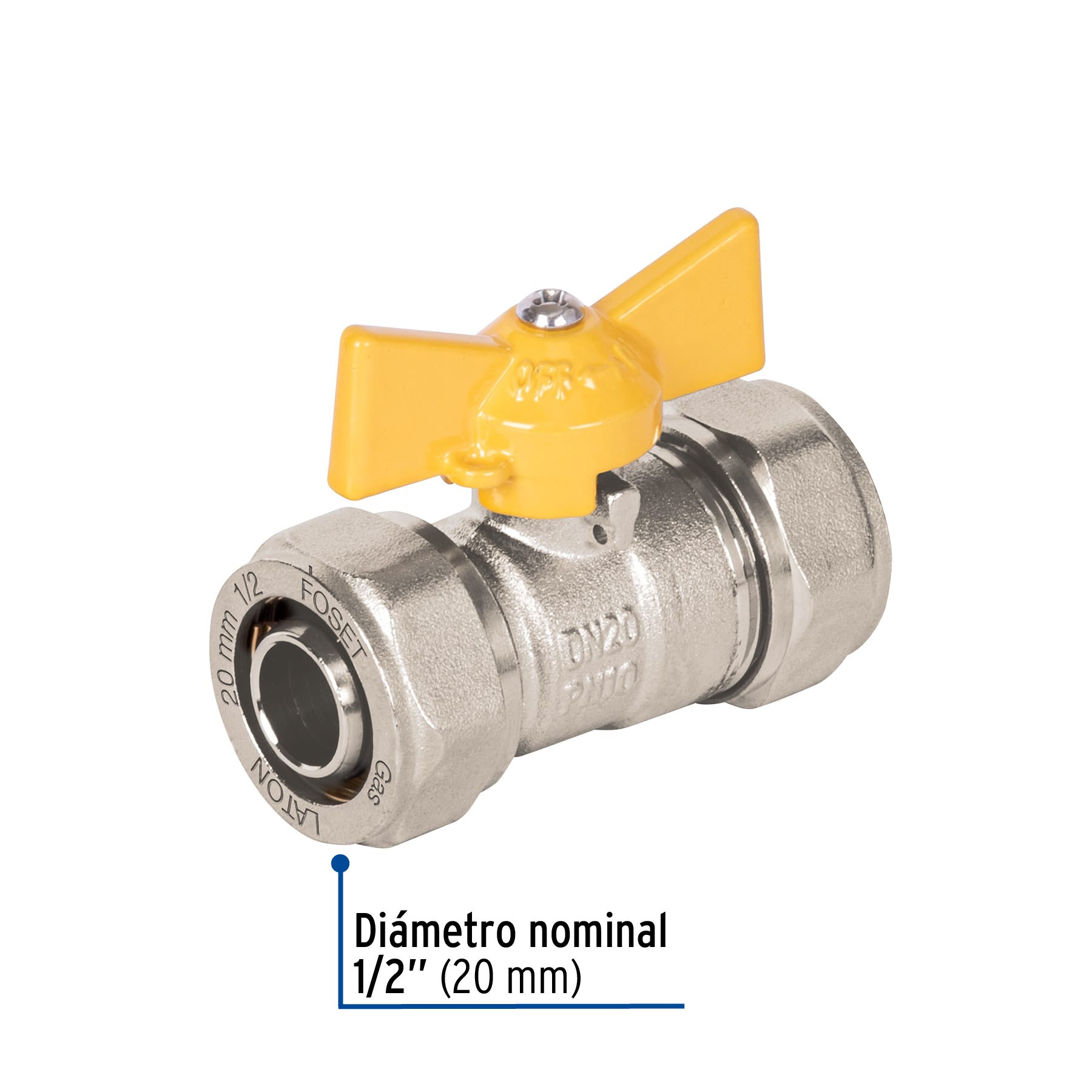Válvula esfera para PE-AL-PE, 1/2', FOSET. Modelo: PPG-12VE