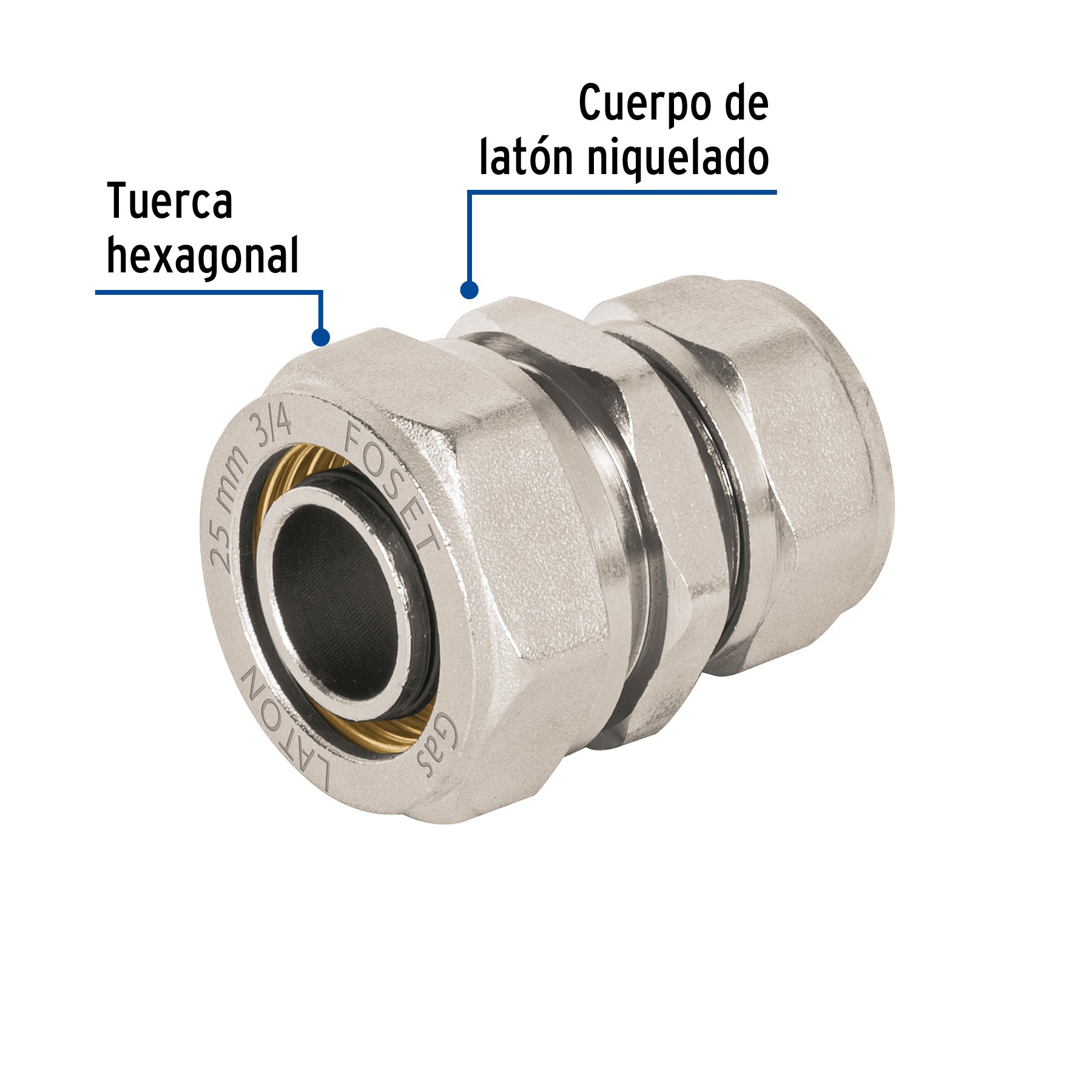 Cople de compresión reducido para PEALPE, 3/4' x 1/2', FOSET. Modelo: PPG-3412CM